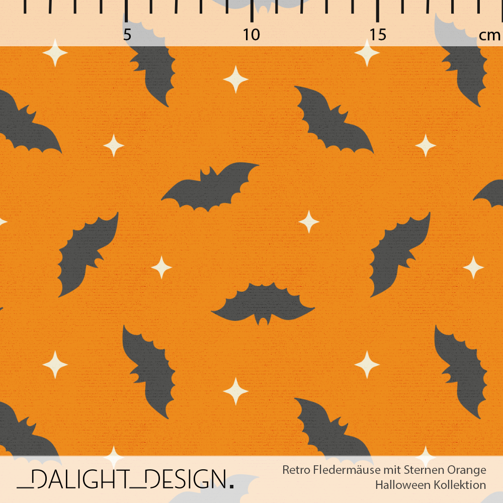 Bio Stoff - Retro Fledermäuse Mit Sternen Orange von Dalight Design in orange