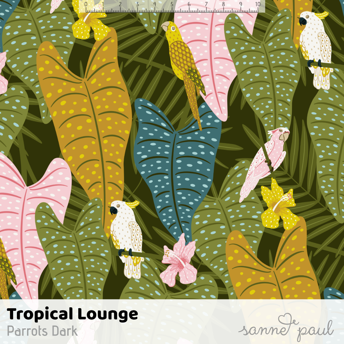 Bio Stoff - Tropical Lounge Parrots Dark von Sanne Paul in grün