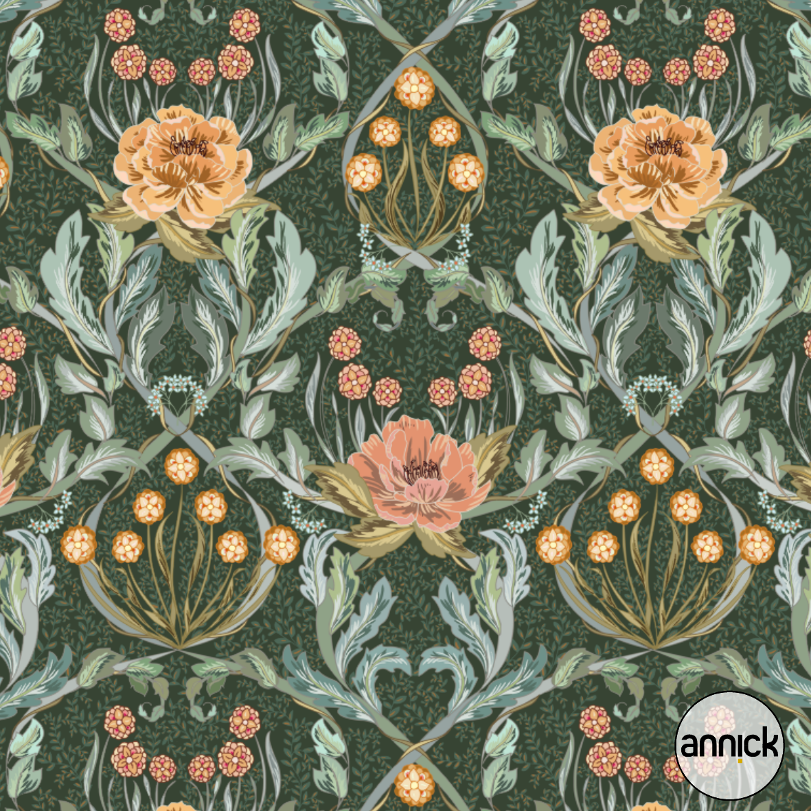 Bio Stoff - Floral Heritage Morris Golden Forest von Annick in grün