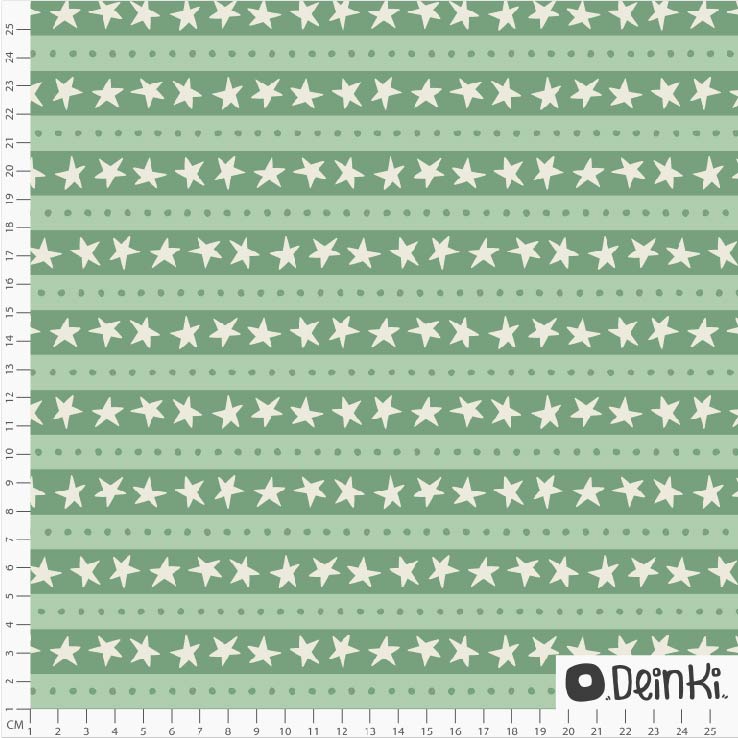 Organic Fabric - Lines and Stars Green by Deinki in green