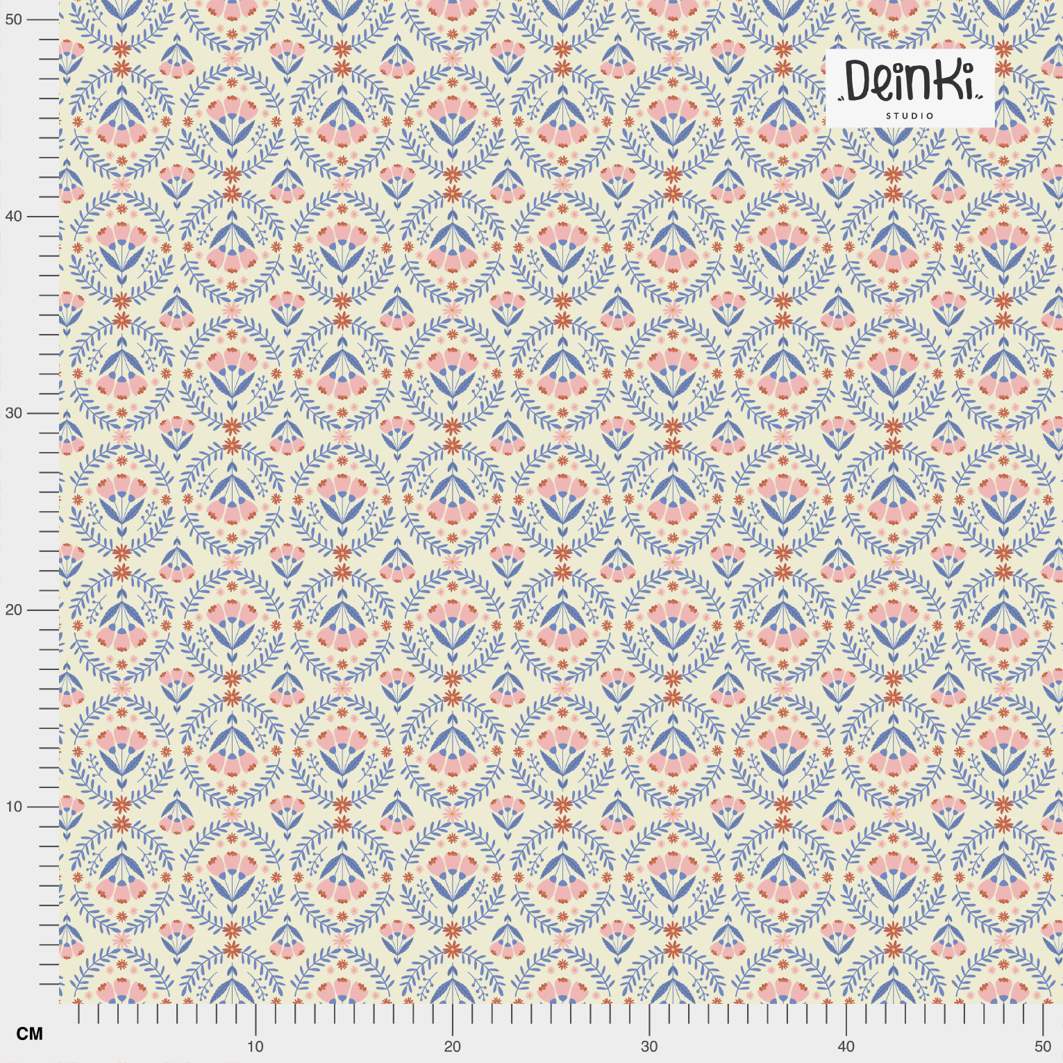 Bio Stoff  - Sommerblumen Kränze creme, blau