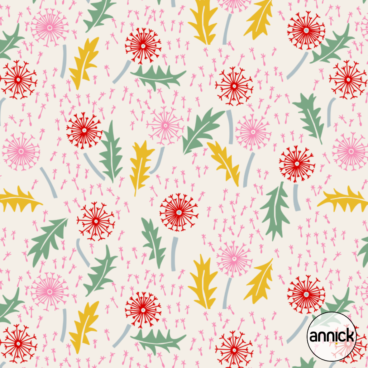 Bio Webware Stoff  - Dopamine Dandelions Offwhite - Annick, creme, Abstrakt, Blumen 100% Bio-Baumwolle