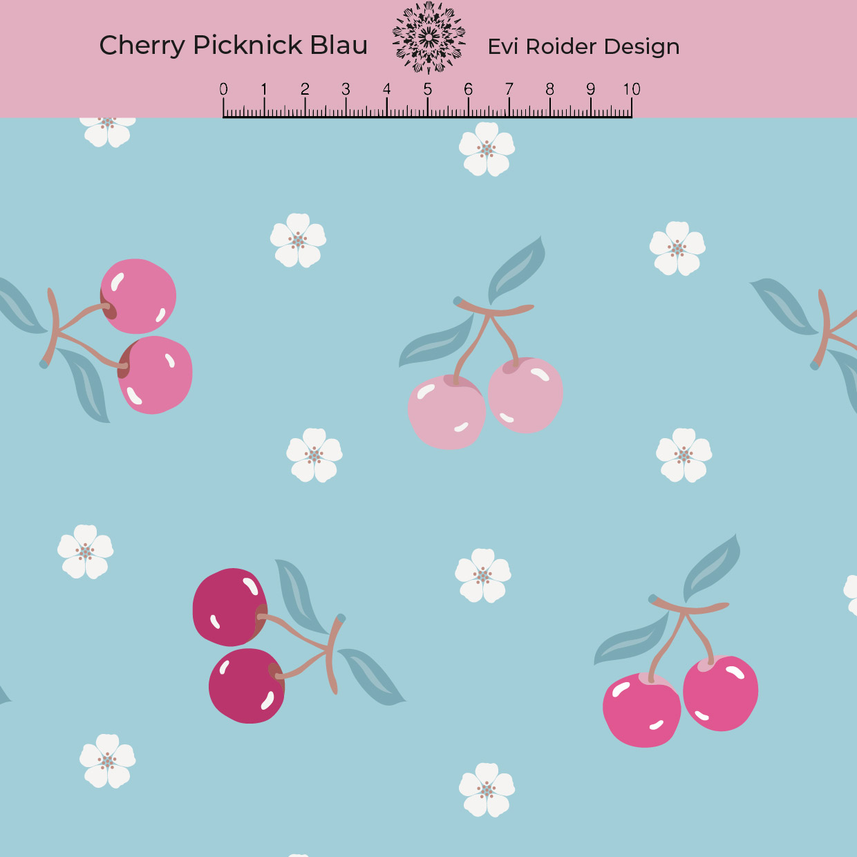 Bio Stoff - Cherry Picknick Blau von Evi Roider in blau