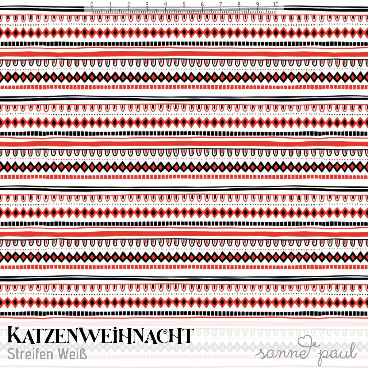 Organic Fabric - Cat Christmas Stripes red, black