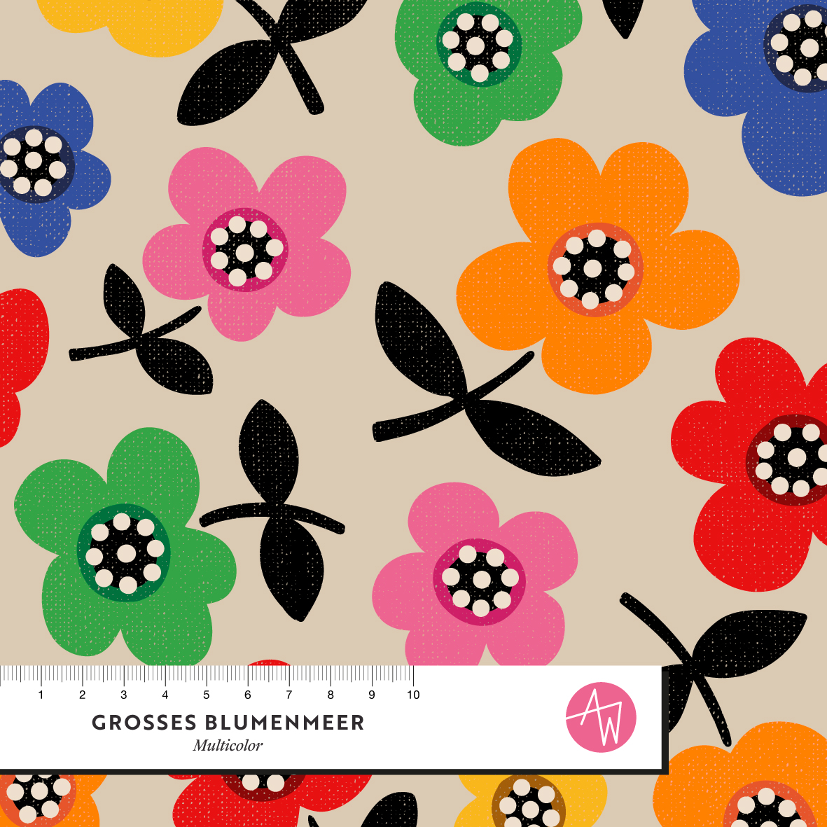 Bio Stoff - Grosses Blumenmeer Multicolor von Alexandra Weise in bunt