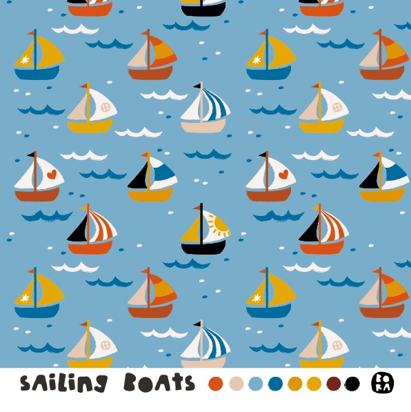 Bio Webware Stoff  -  Sailing Boats  - Bora, blau, bunt, Sommer, Maritim, 100% Bio-Baumwolle