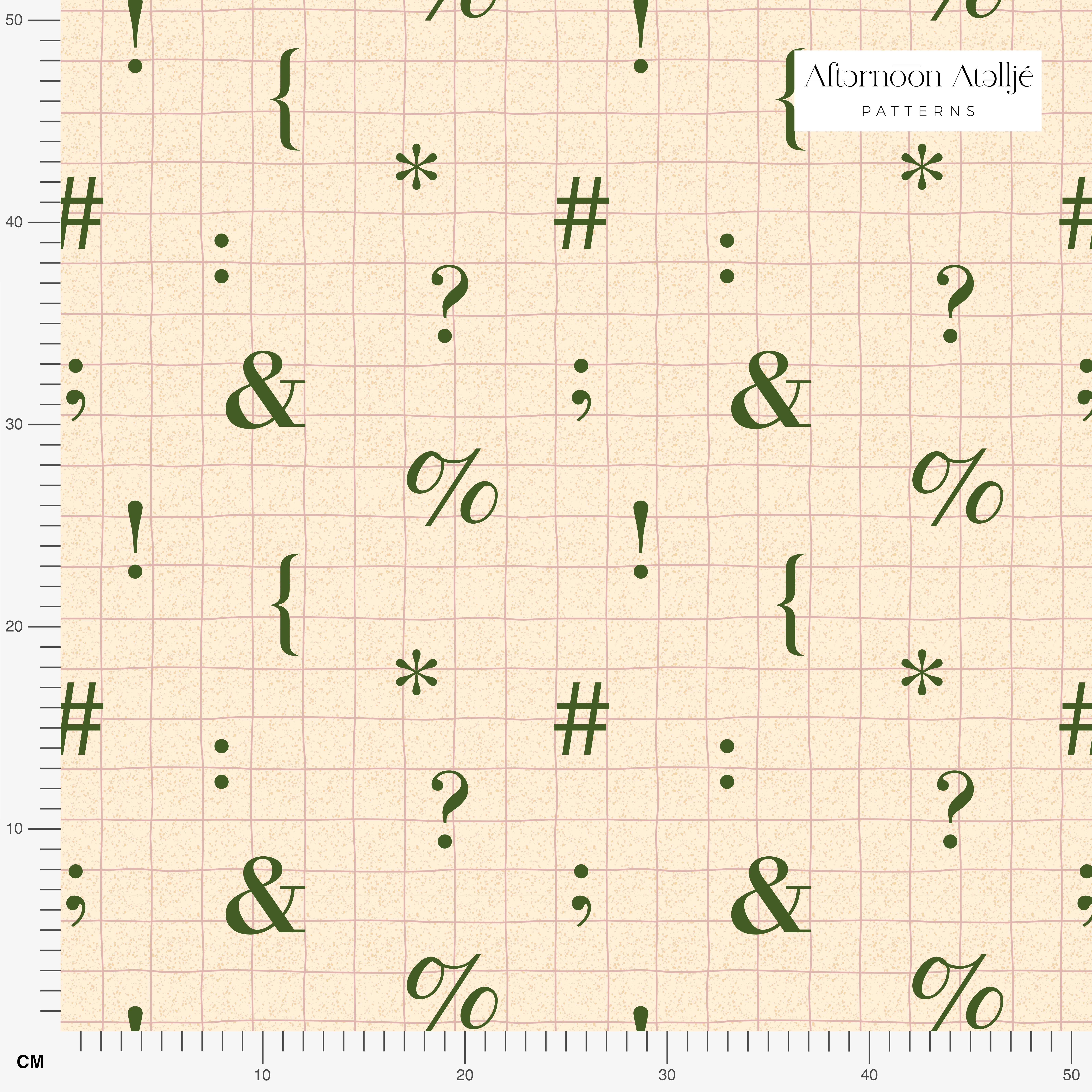 Organic fabric  -  Nerdy Monstera Symbols checked, beige