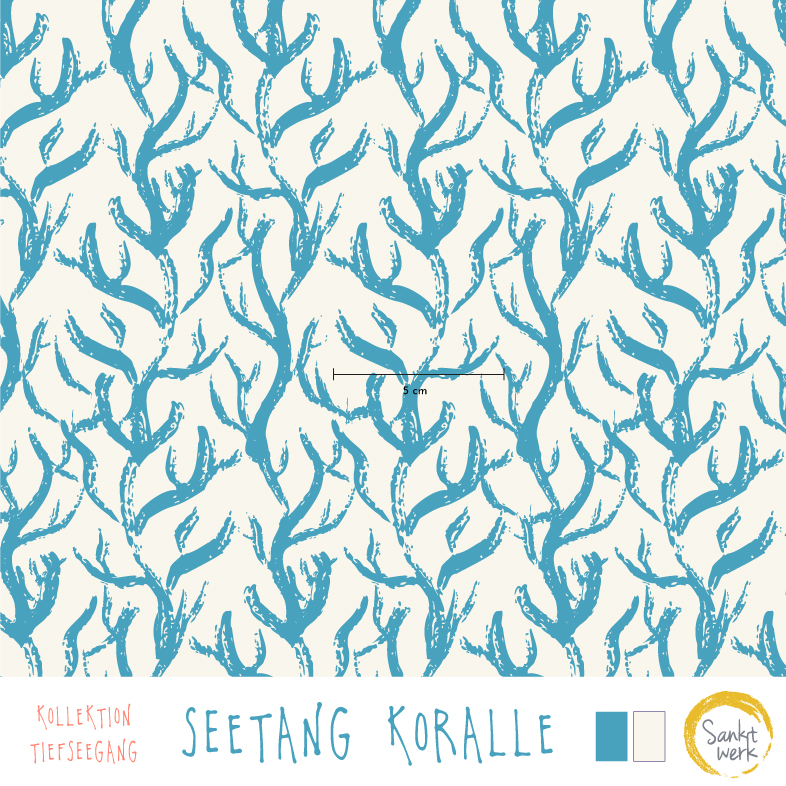 Bio Webware Stoff  -  Seetang  - Sanktwerk, Tiere, Maritim, beige, 100% Bio-Baumwolle