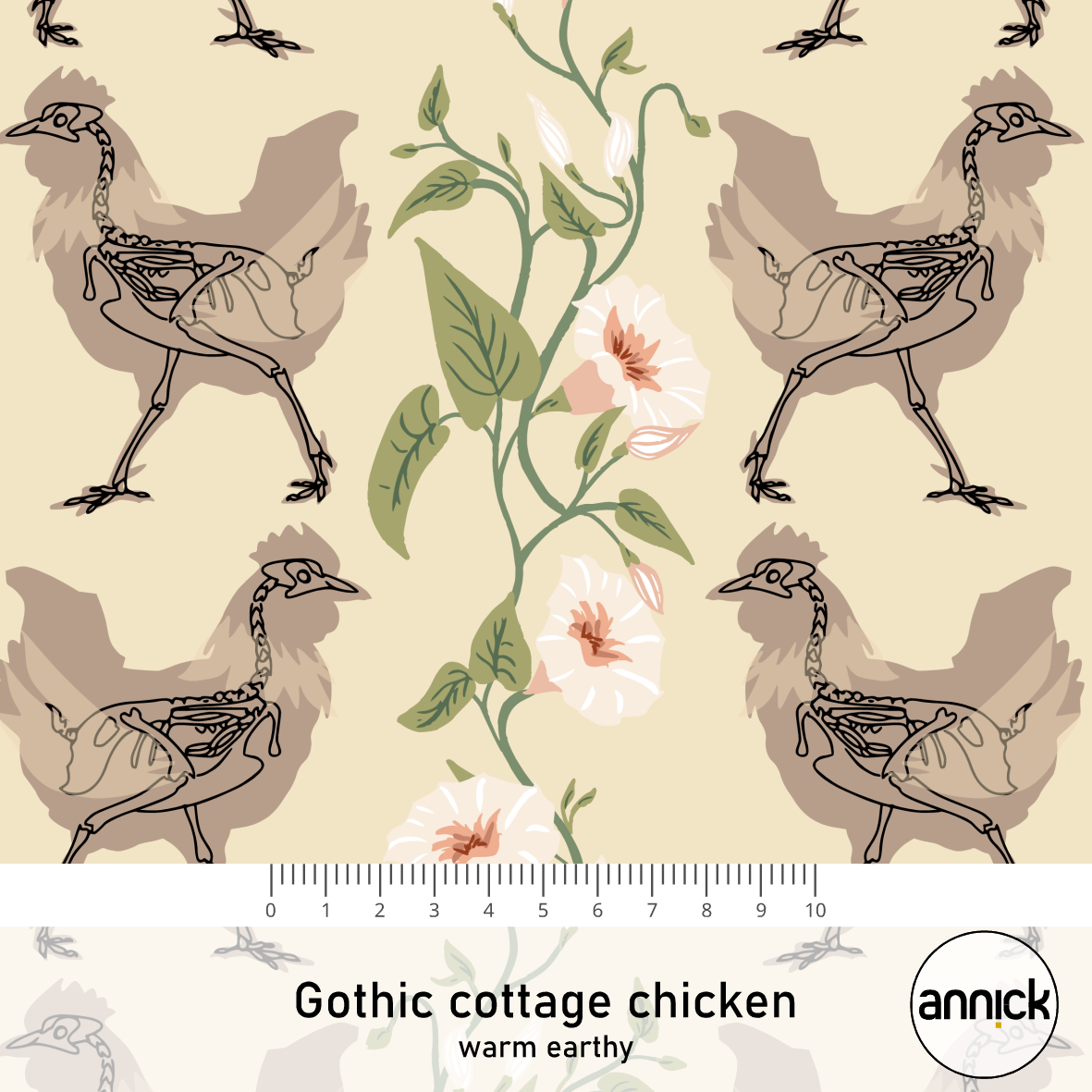 Bio Stoff - Gothic Cottage Chicken Warm Earthy von Annick in braun