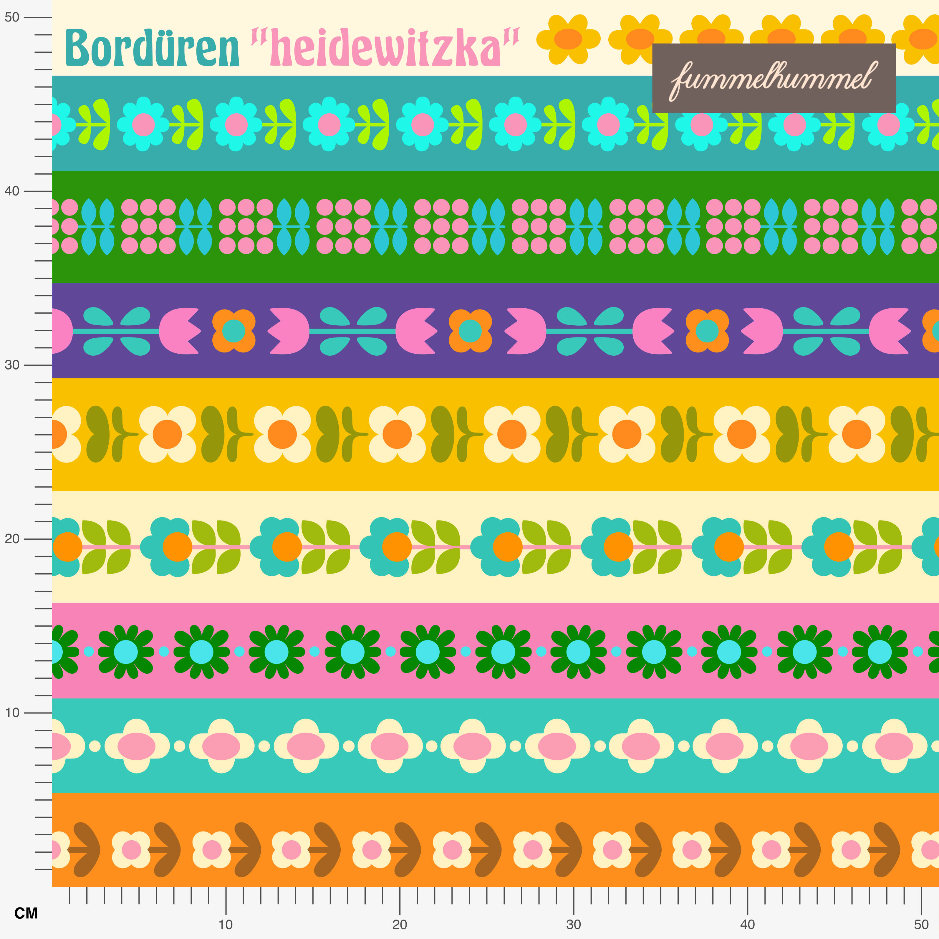 Bio Stoff  - Bordüren Heidewitzka bunt - Fummelhummel