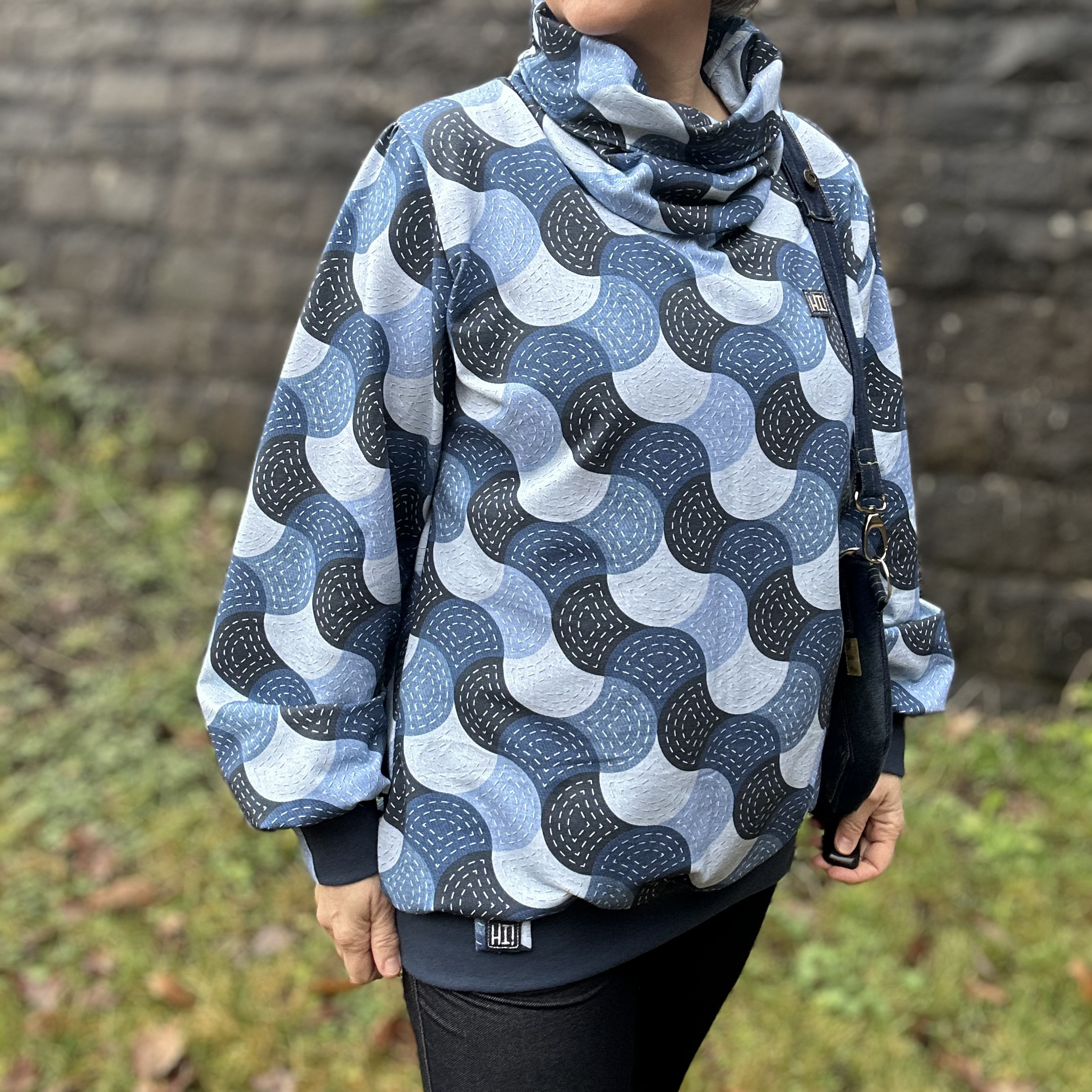 Organic Fabric - Sashiko Shells Patchwork blue