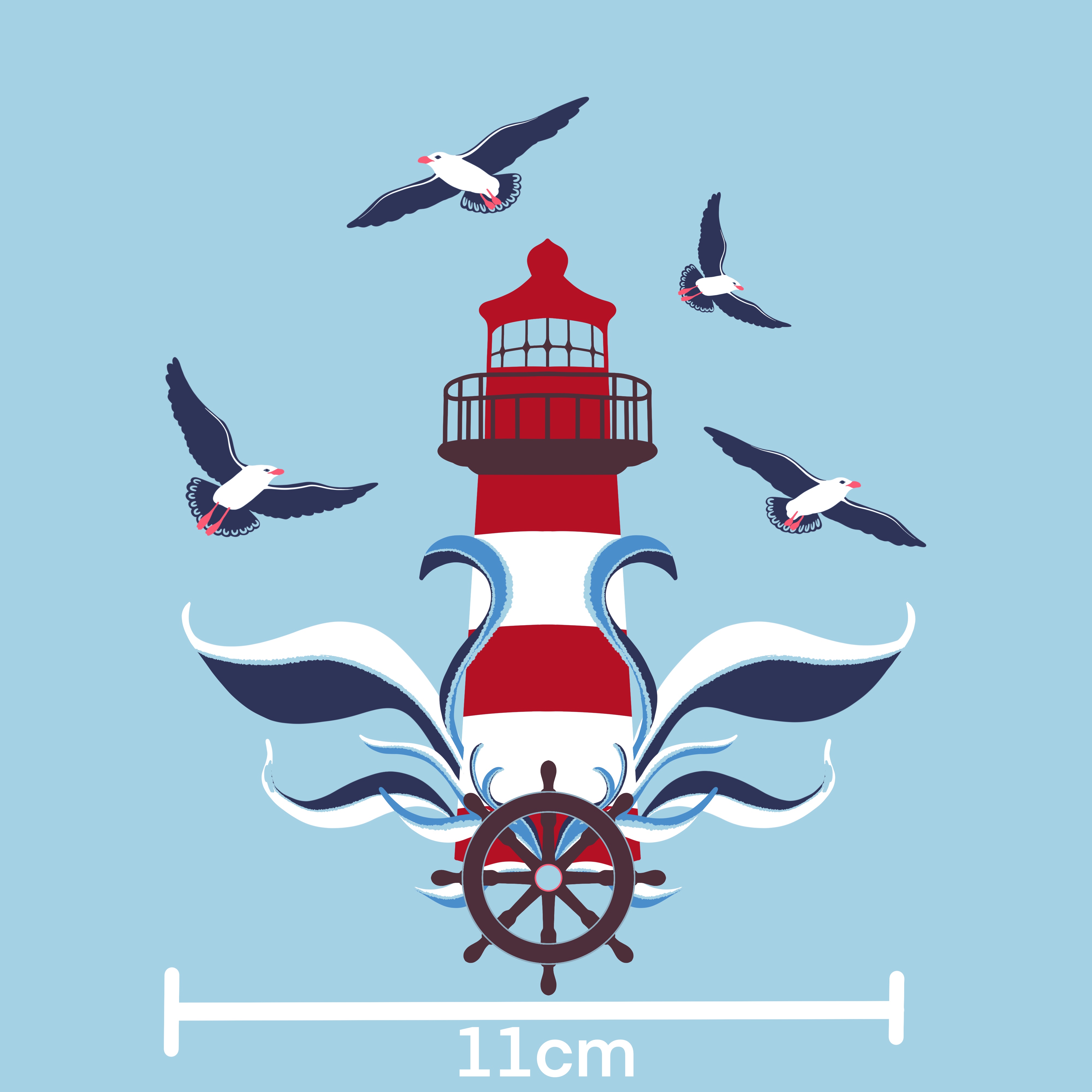 Bio Stoff  - 1,0 m Panel Leuchtturm blau - misspeppels, blau, Maritim