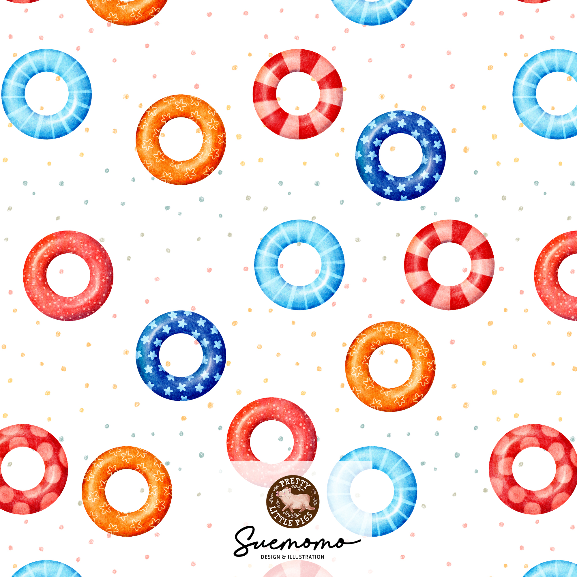 Bio Stoff  -  Summer Fun Schwimmreifen  - PrettyLittlePigs, Sommer, Maritim, weiß