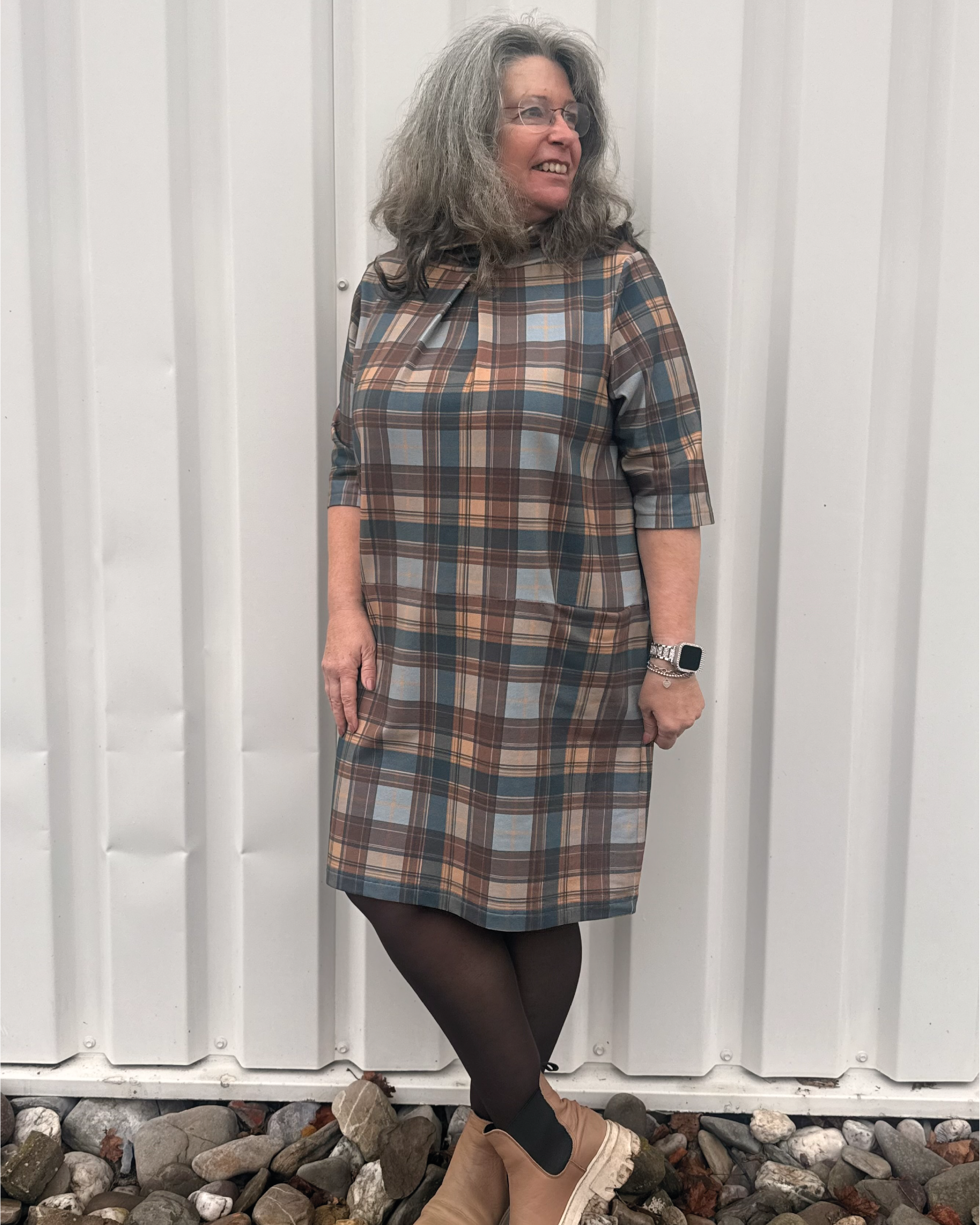 Bio Stoff - Autumn Heritage Check Brown Teal by Alexandra Weise in brown, blue, beige, teal