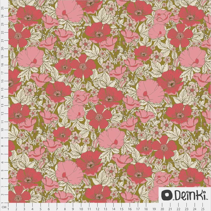 Bio Stoff  - Blumenpracht Rosa Rot - Deinki, rosa, Floral & Blumen