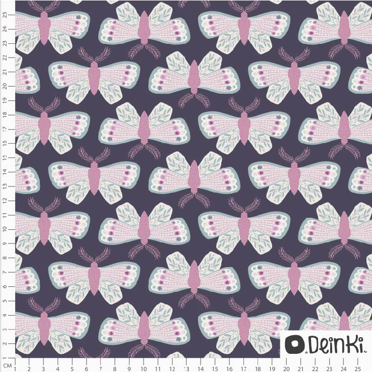 Bio Webware Stoff - Motte - Deinki, Halloween, lila, Tiere, 100% Bio-Baumwolle Bio Webware Stoff - Motte - Deinki, Halloween, lila, Tiere, 100% Bio-Baumwolle