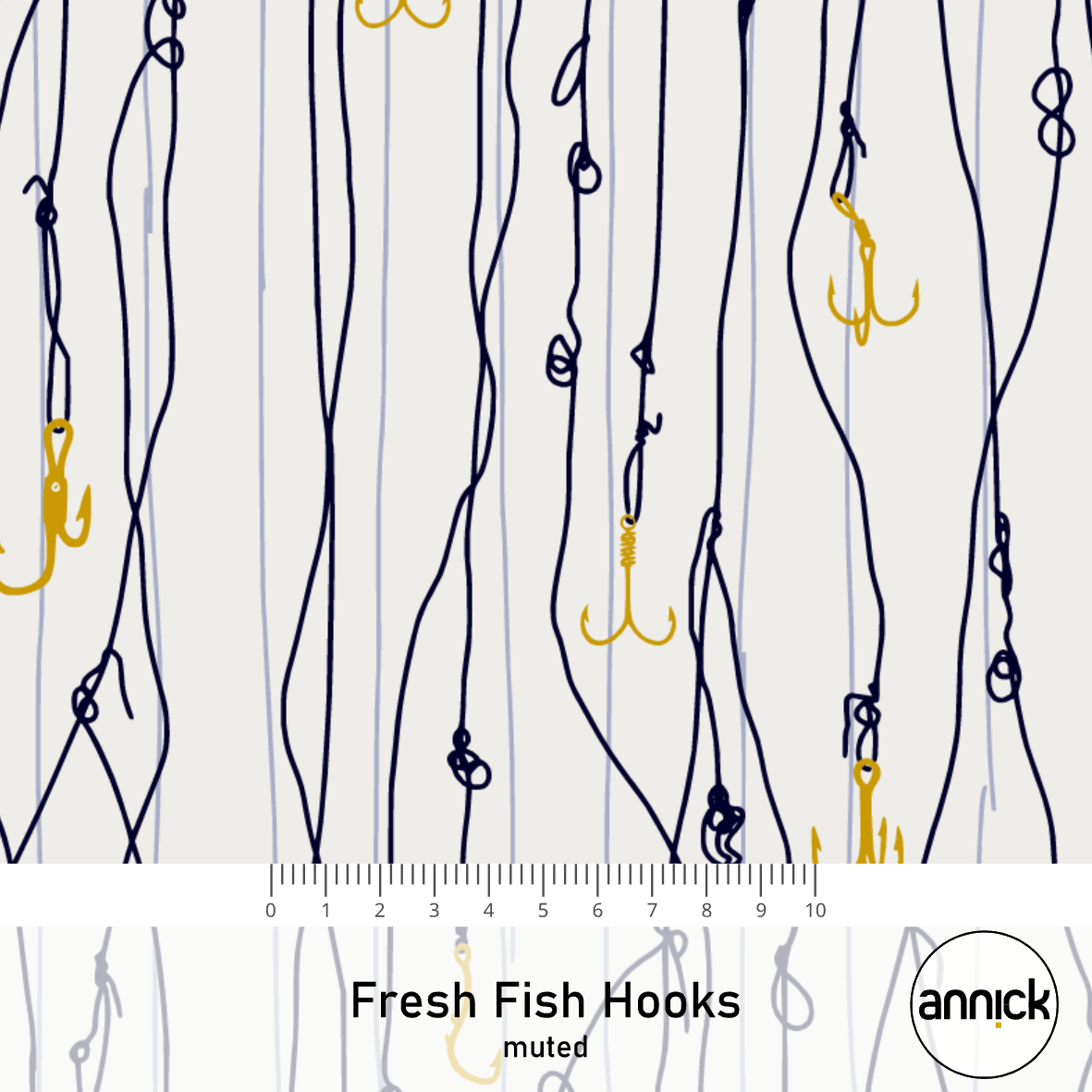Bio Stoff  - Fresh Fish Hooks Muted - Annick, creme, Maritim, Tiere