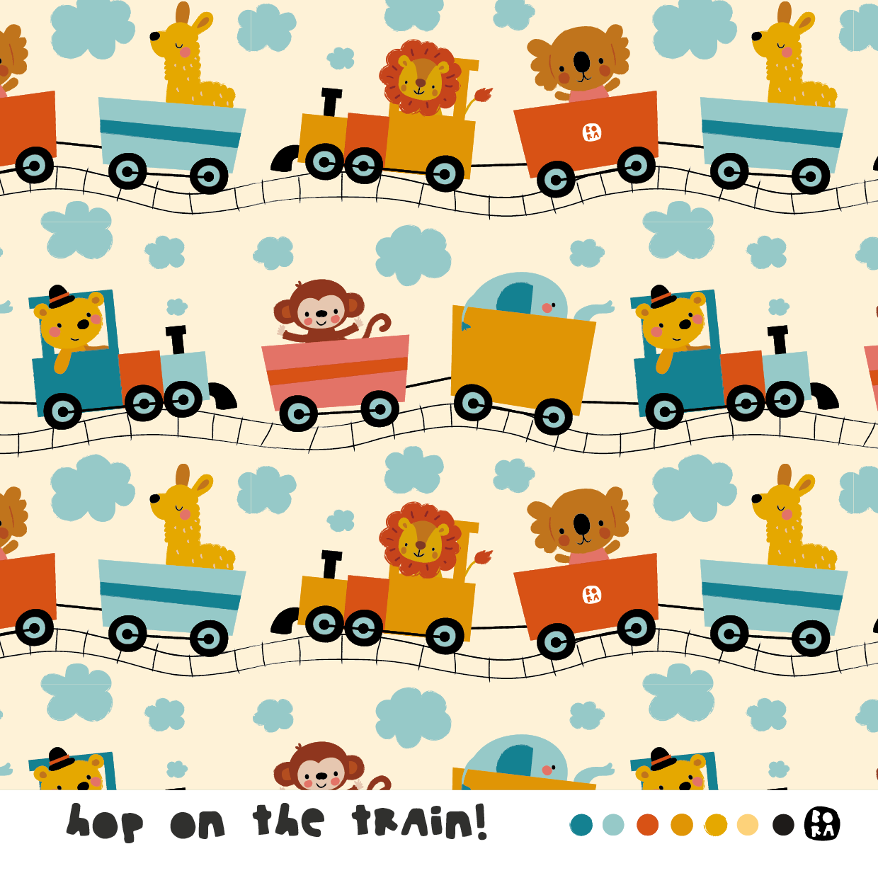 Bio Webware Stoff - Hop On The Train - Bora, Tiere, creme, Fahrzeuge, 100% Bio-Baumwolle Bio Webware Stoff - Hop On The Train - Bora, Tiere, creme, Fahrzeuge, 100% Bio-Baumwolle
