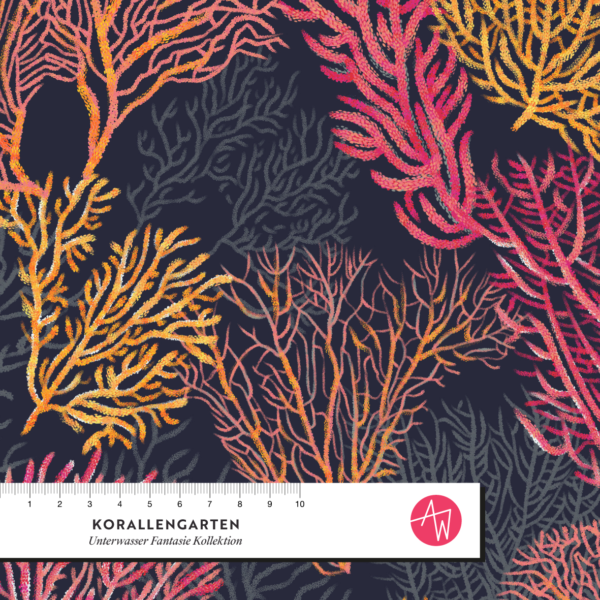 Organic Fabric - Fish Fantasy Navy Pink by Alexandra Weise in blue