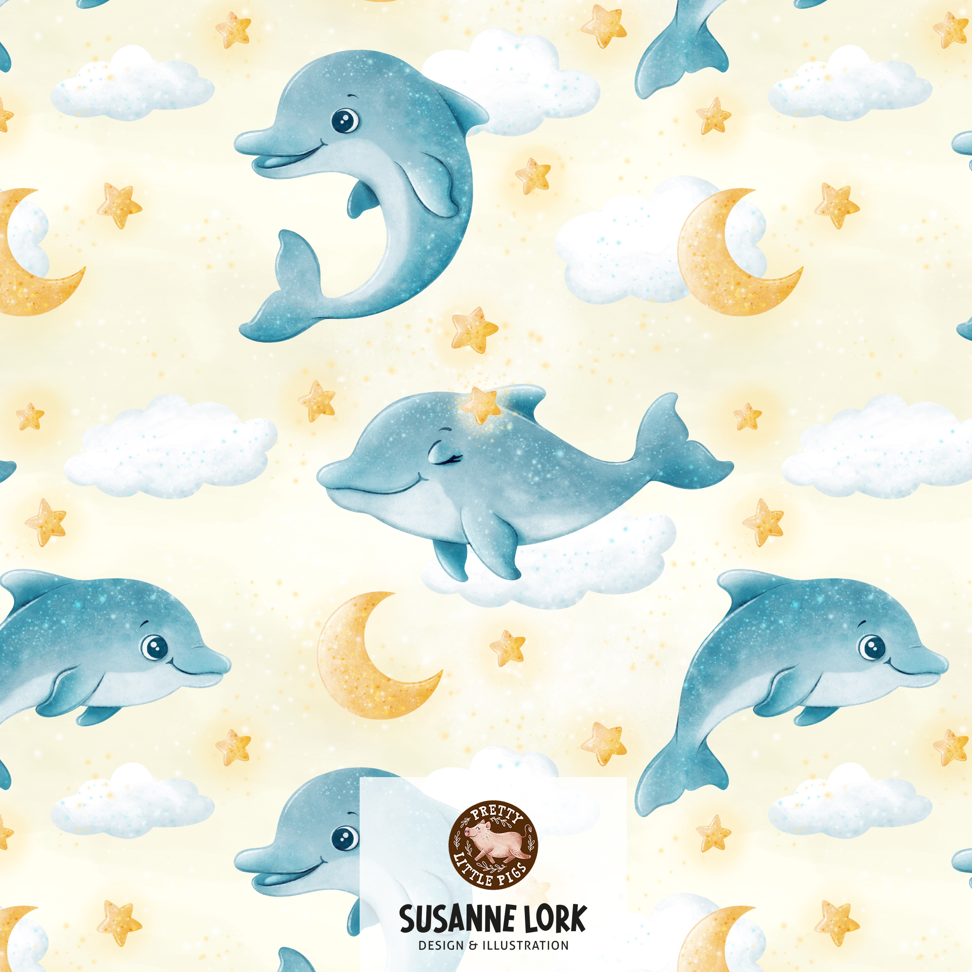 Bio Stoff - Stella The Dolphin Lemon von Pretty Little Pigs in gelb