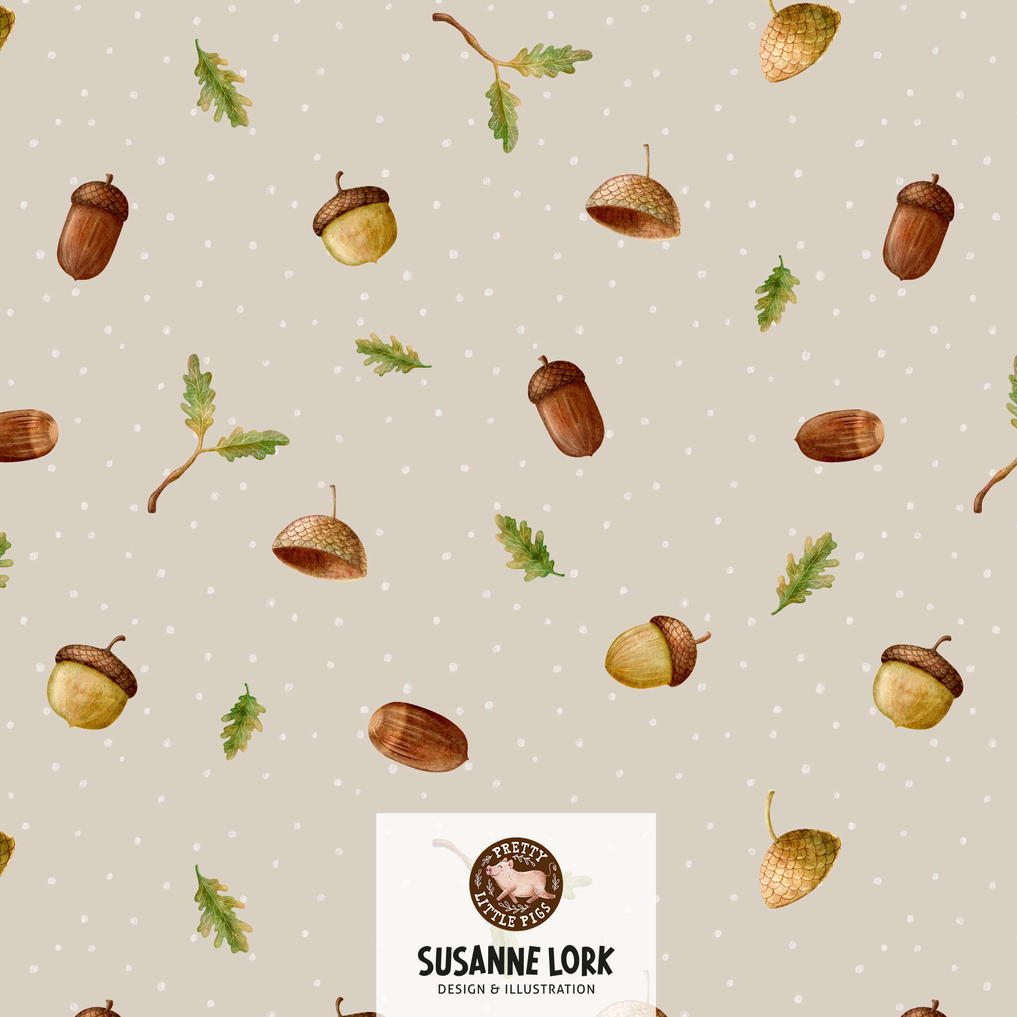 Bio Stoff - Kastanientiere Kombi Eicheln Sand von Pretty Little Pigs in beige
