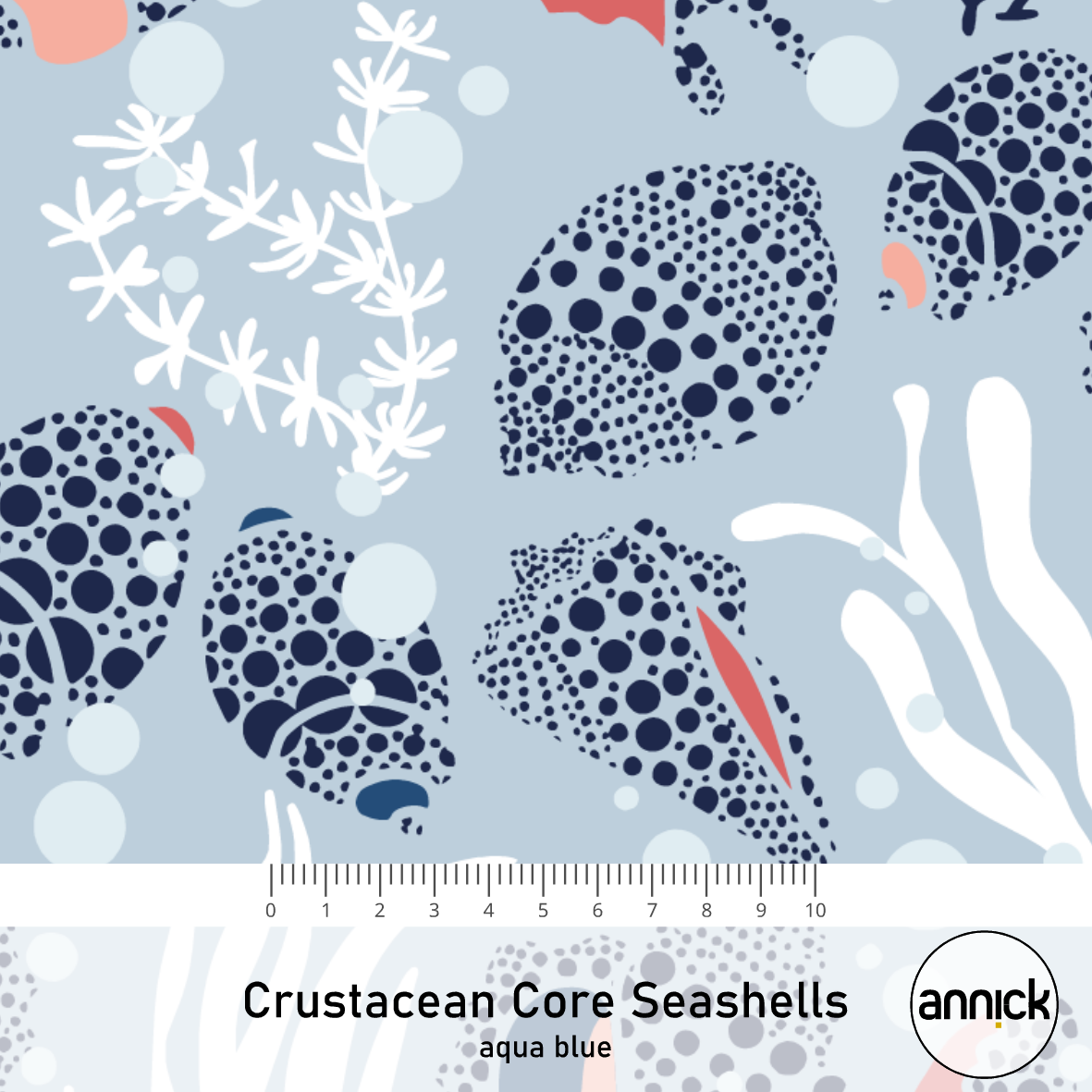 Bio Summersweat Stoff  - Crustacean Corel Seashell Aqua Blue - Annick, blau, Maritim Breite 150 cm