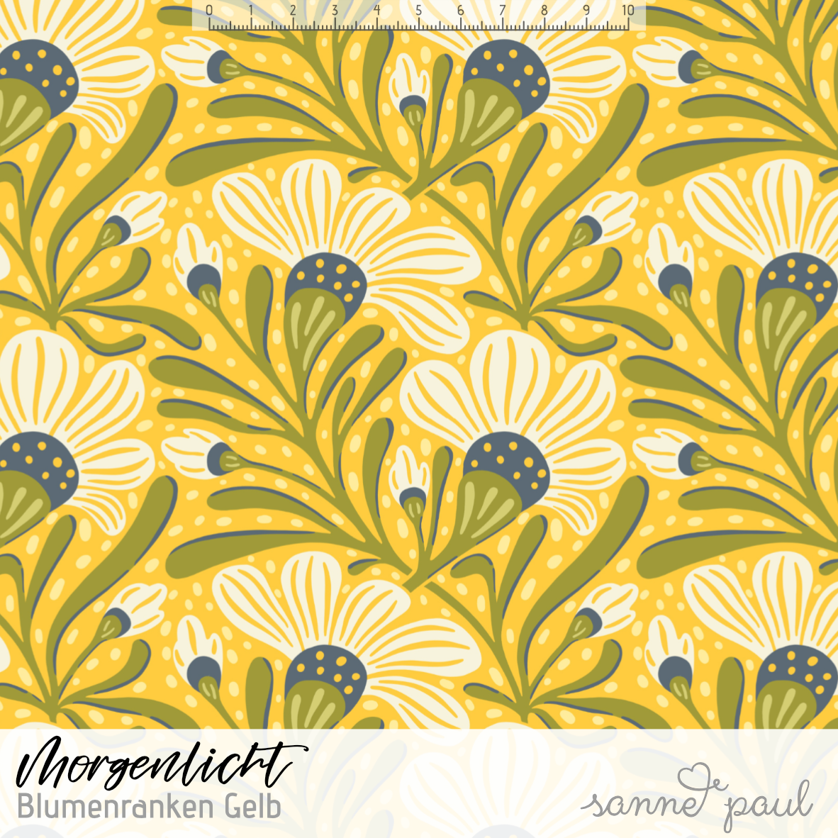 Bio Stoff - Morgenlicht Blumenranke gelb