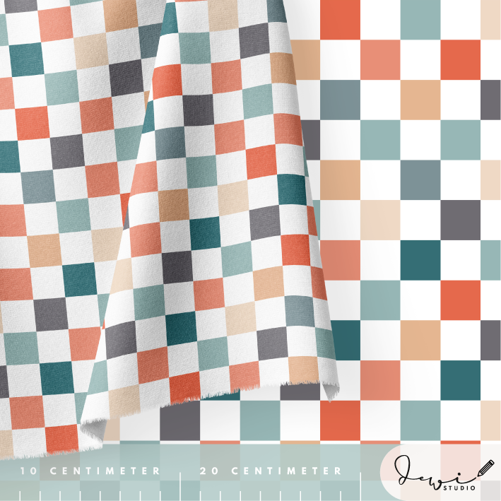 Bio Stoff - Retroscholle Karo mint, orange