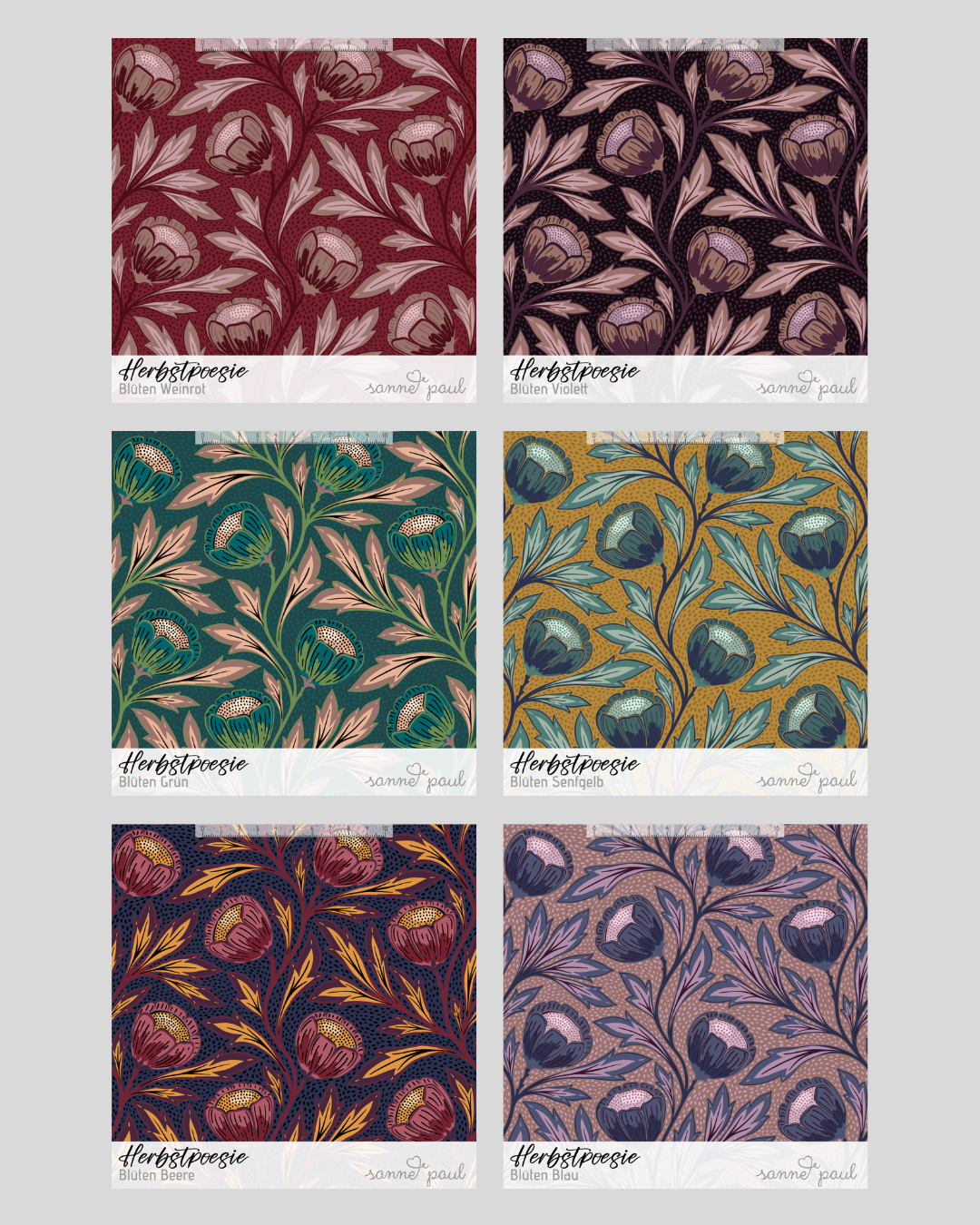 Organic Fabric - Autumn Poetry Floral Mustard by Sanne Paul in mustard