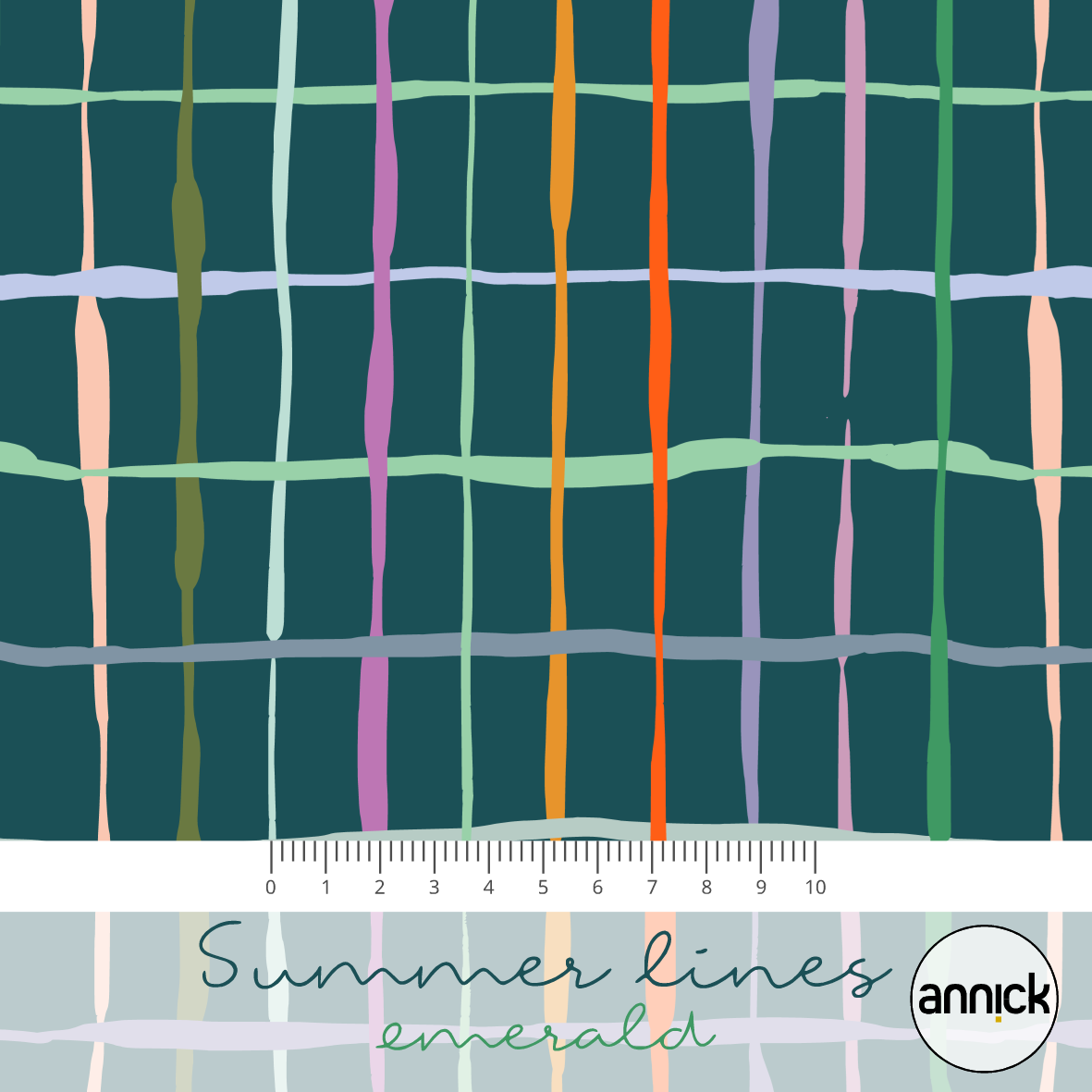 Bio Summersweat Stoff  -  Summer Lines Emerald  - Annick, Kariert, Abstrakt, petrol, Breite 150 cm