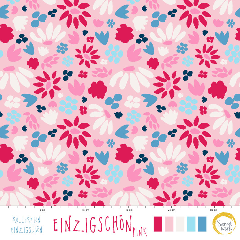 Bio Stoff  - Einzigschön Pink - Sanktwerk, rosa, Floral & Blumen