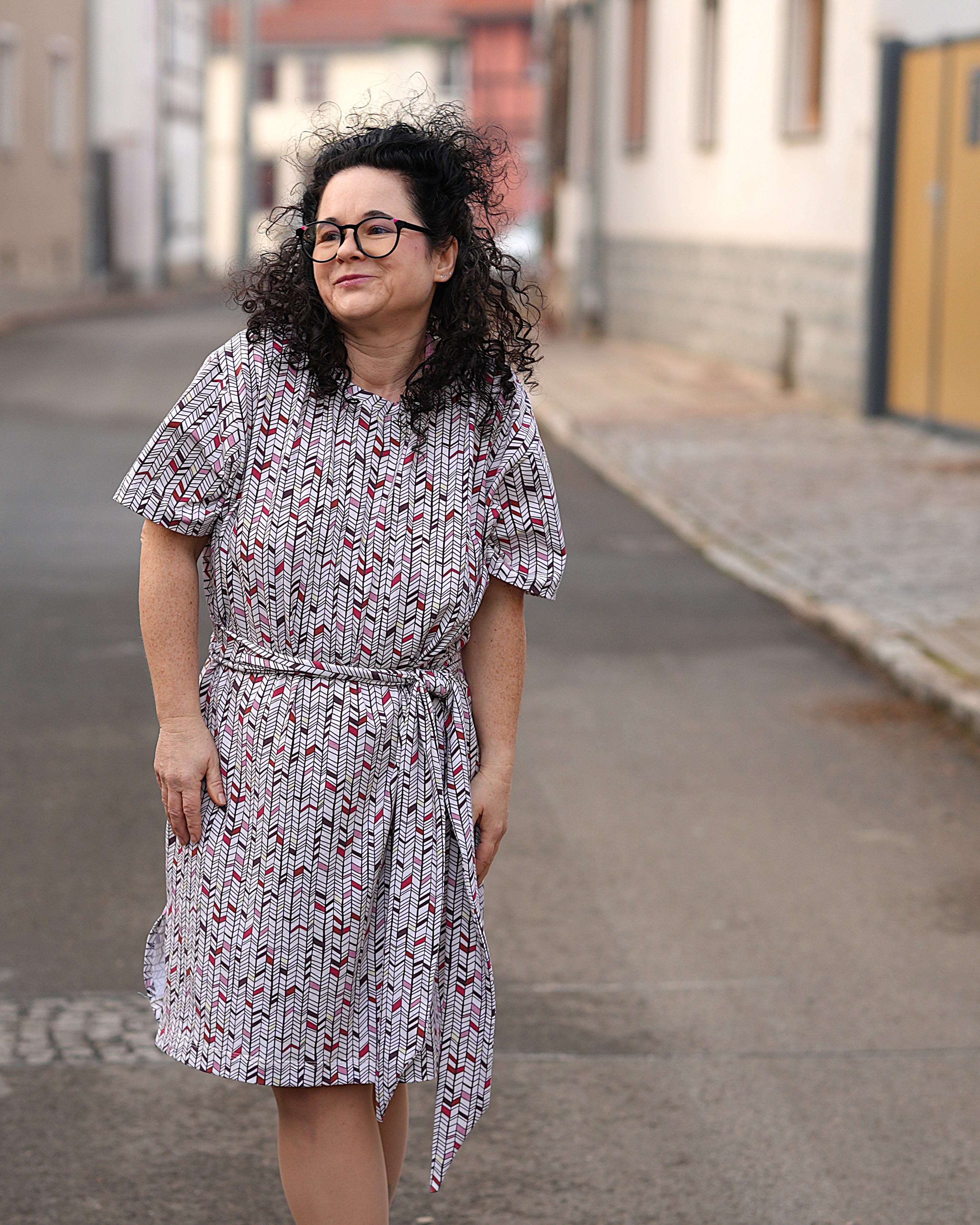 Organic fabric  - Colourful Herringbone creme