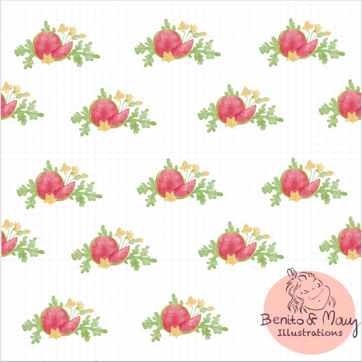 Bio Summersweat Stoff  -  Wassermelonenliebe  - BenitoUndMausIllustrations, weiß, Sommer, Obst & Gemüse, Breite 150 cm