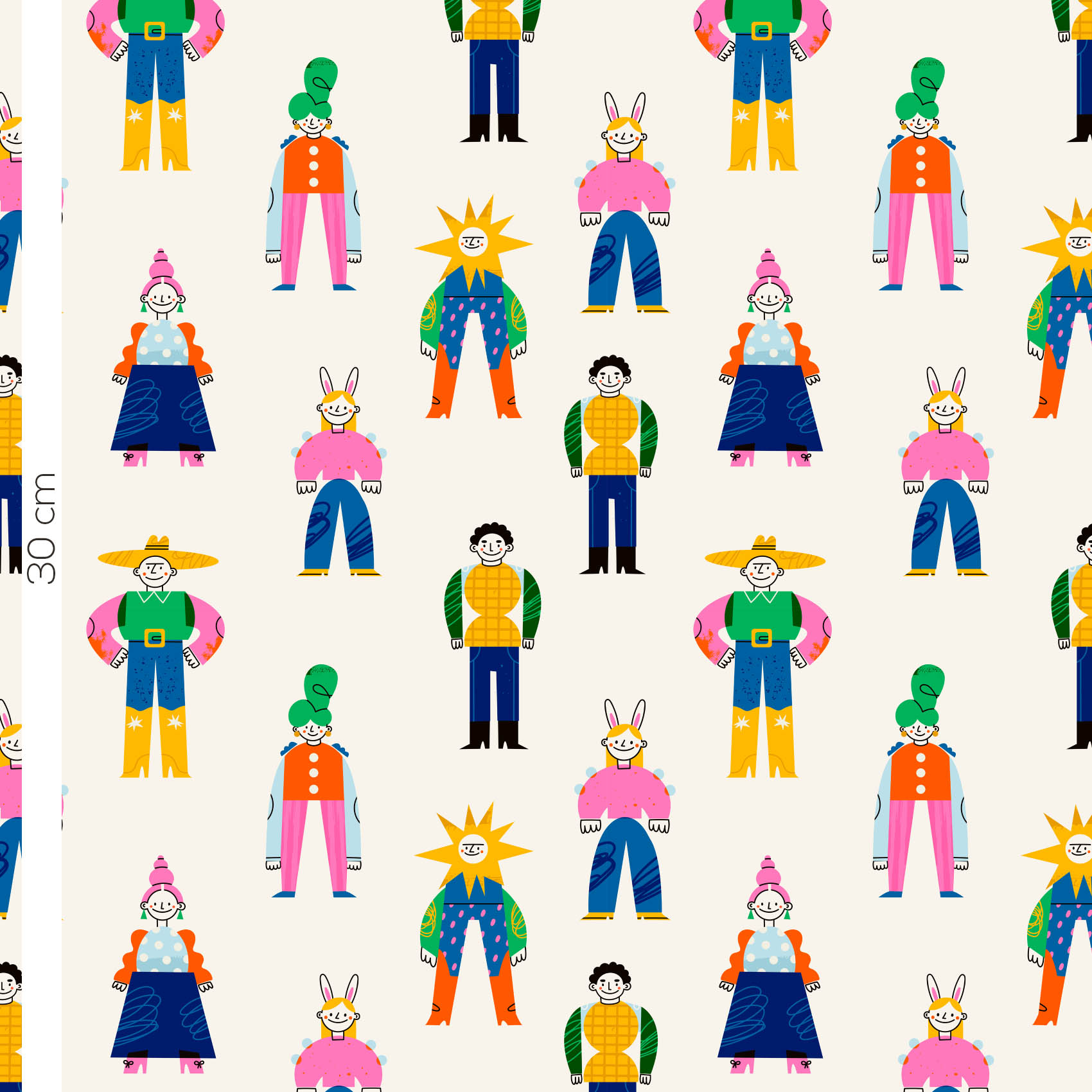 Bio Webware Stoff  -  Funny People  - LilleSelection, bunt, creme, Menschen, 100% Bio-Baumwolle