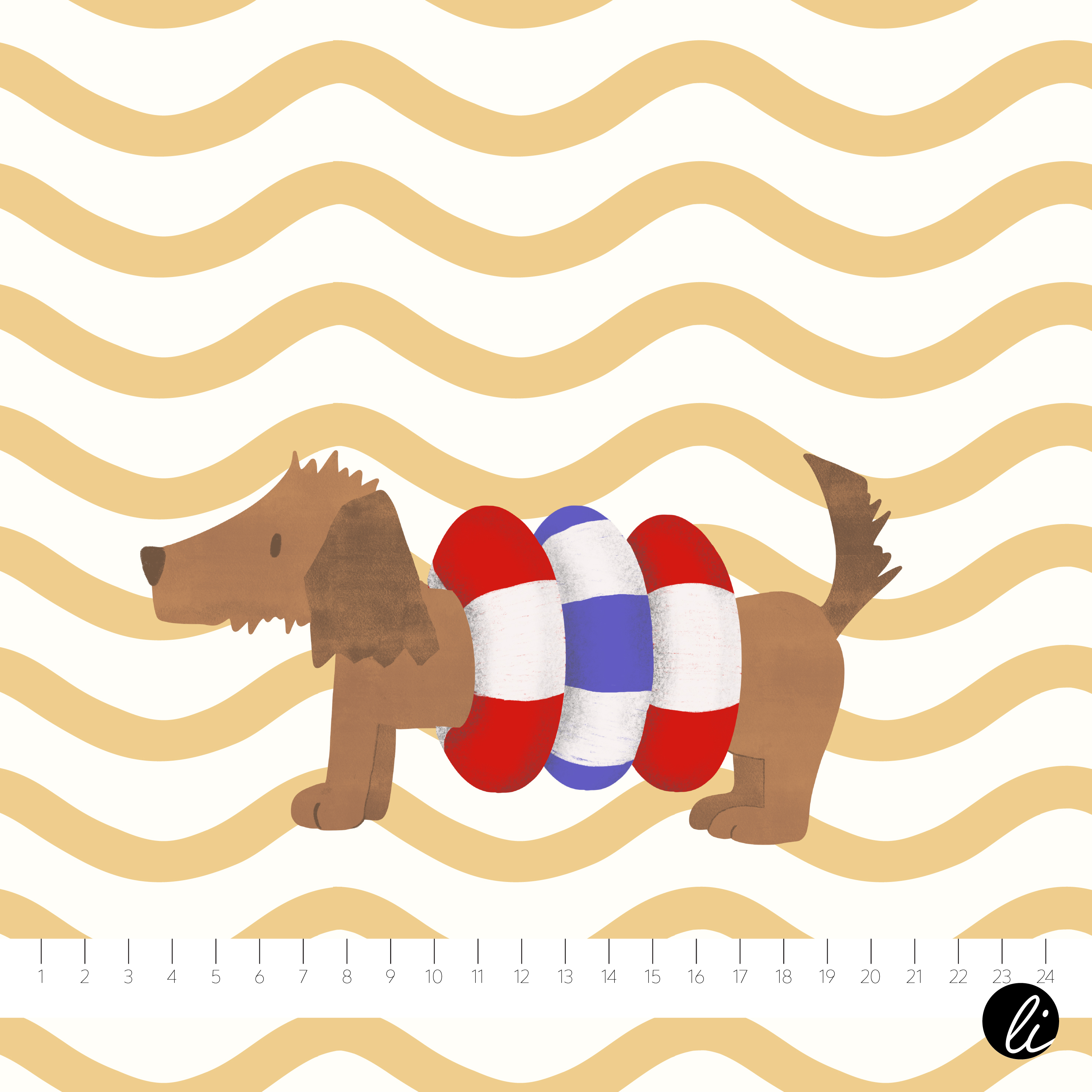Bio Summersweat Stoff  - 50 cm Panel Summer Animal Dackel - AndreaLiesert, gelb, Kinder Breite 150 cm