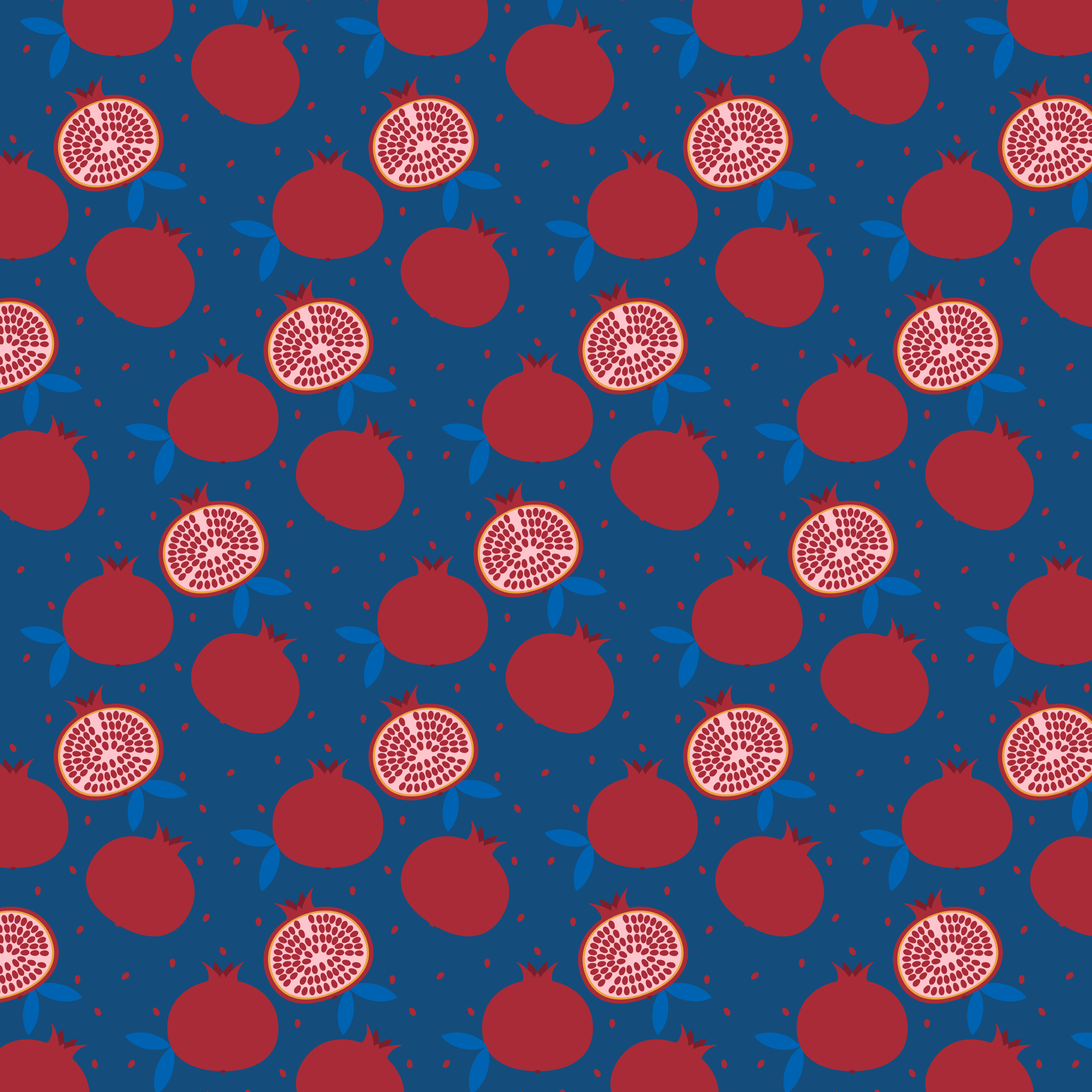 Bio Webware Stoff  -  Granatapfel  - LisaSanders, blau, Obst & Gemüse, 100% Bio-Baumwolle