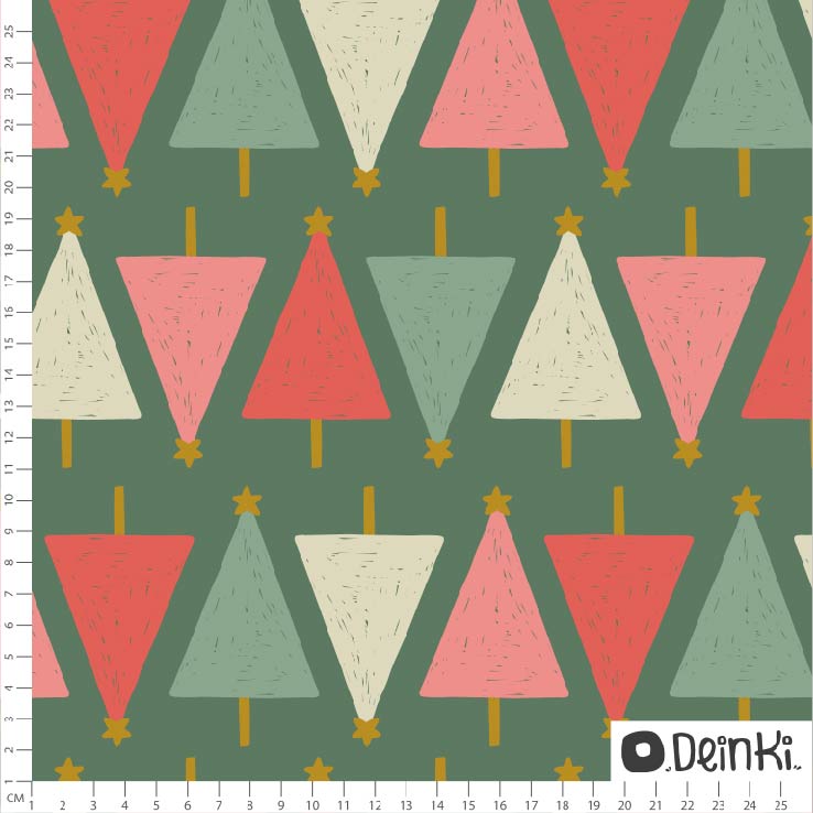 Bio Stoff - Sketchy Weihnachtsbaeume grün, bunt