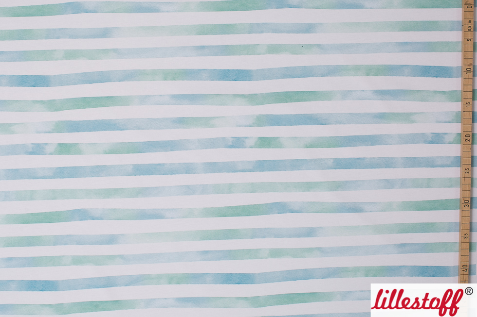 Bio Canvas Stoff  -  Aquarellringel blaugrün  - LilleSelection, Streifen, aquarell, blau, 100% Bio-Baumwolle