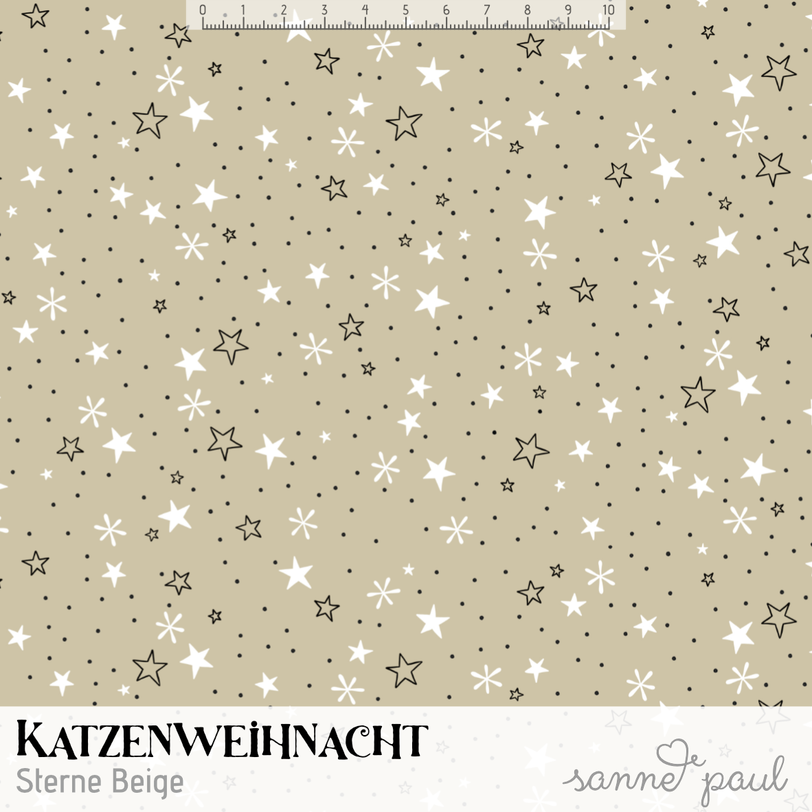 Organic Fabric - Cat Christmas Stars beige