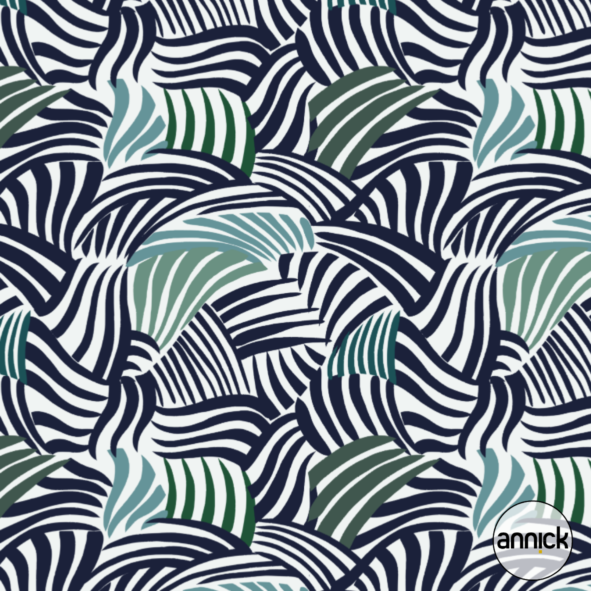 Bio Fabric - Underwater Fantasy Animal Stripes Dark Navy Blue Mint by Annick in blue Bio Fabric - Underwater Fantasy Animal Stripes Dark Navy Blue Mint by Annick in blue