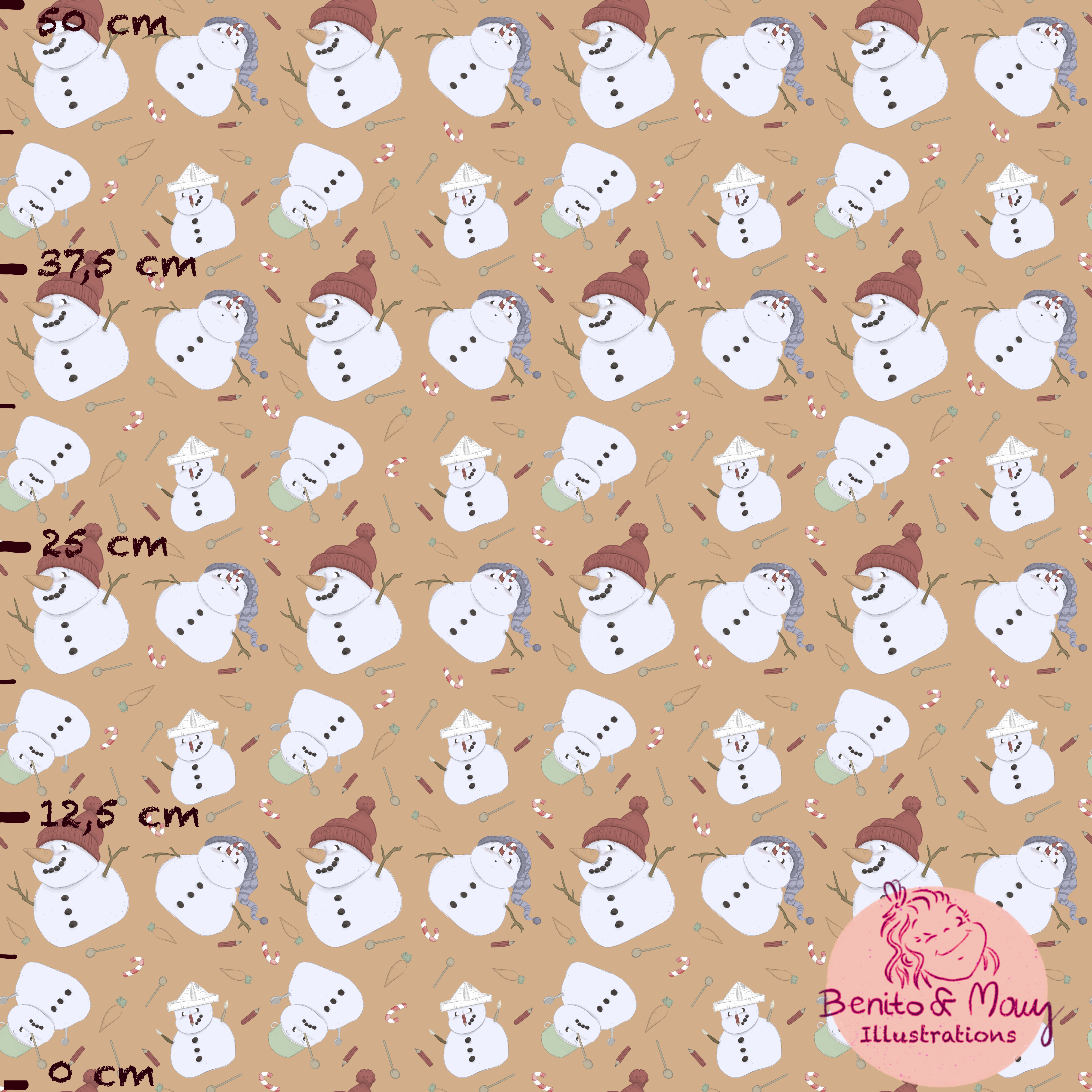 Bio Stoff  - Snowman Fashion Klein Orange - BenitoUndMausIllustration, Winter, orange 