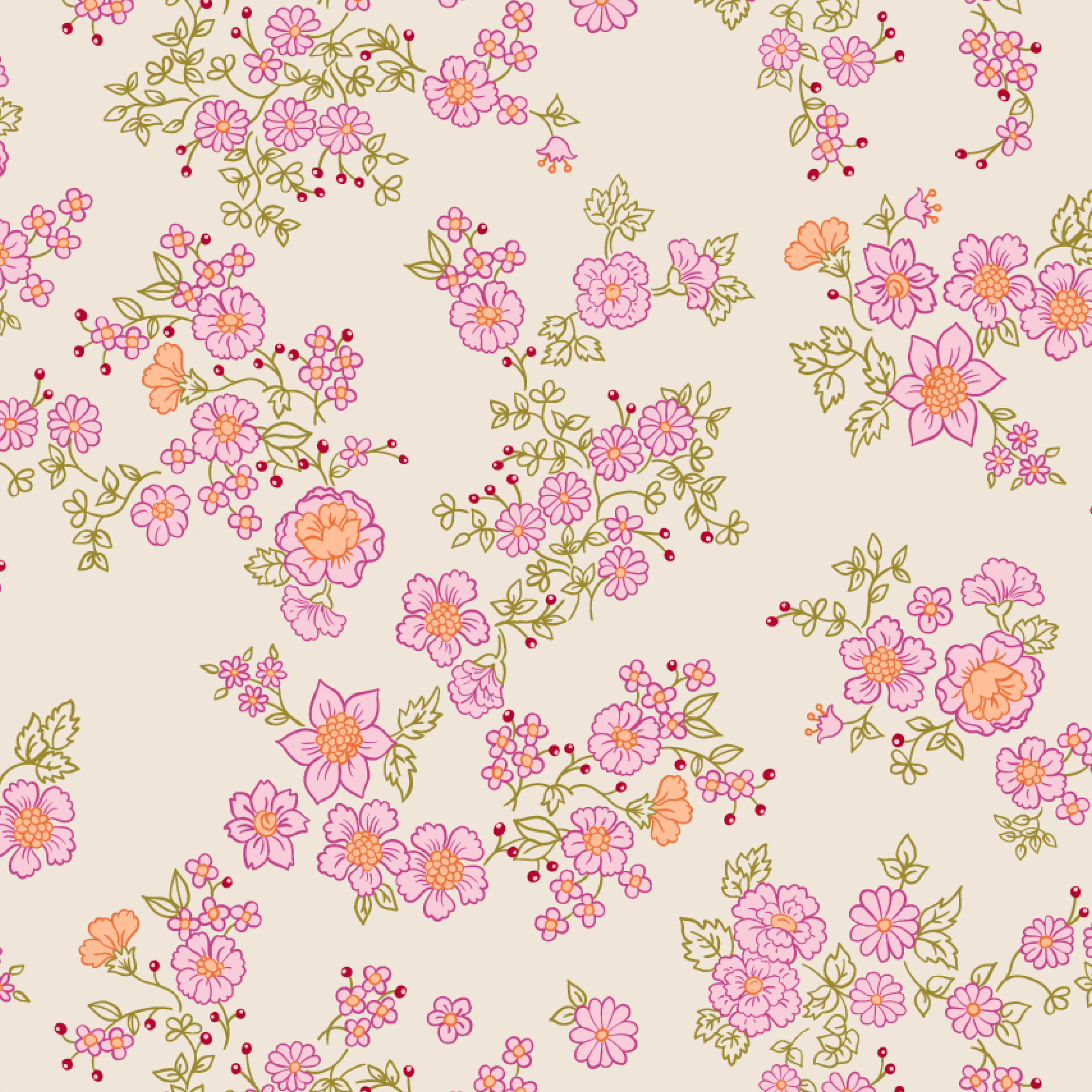 Bio Stoff  - Frühlingsfolklore Floral creme