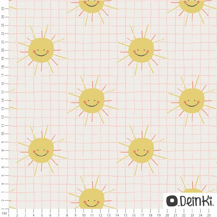 Bio Stoff  -  Sonnenschein  - Deinki, Sommer, Kariert, Sonne, Mond und Sterne, creme
