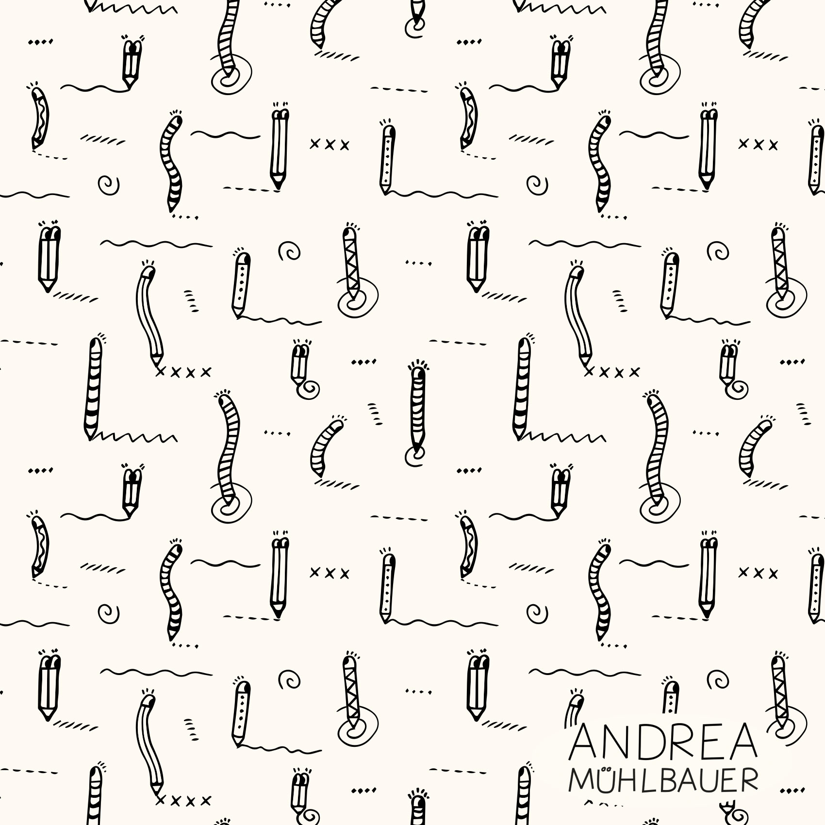 Bio Fabric - Drawing Pens S W Coloring Design by Andrea Muehlbauer in cream