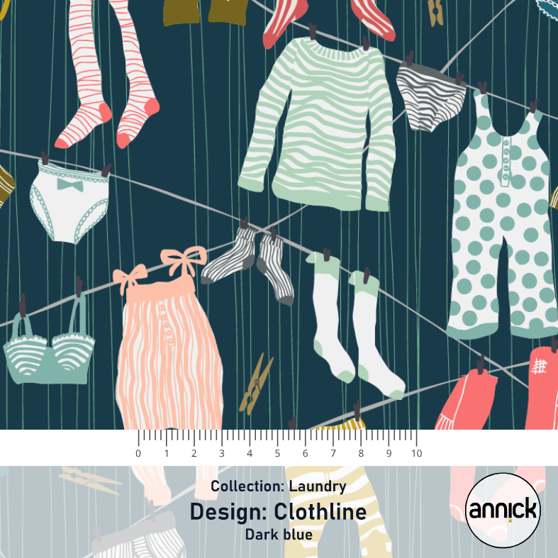 Bio Stoff  - Laundry Clotheslines Dark Blue - Annick, blau, Gegenstände