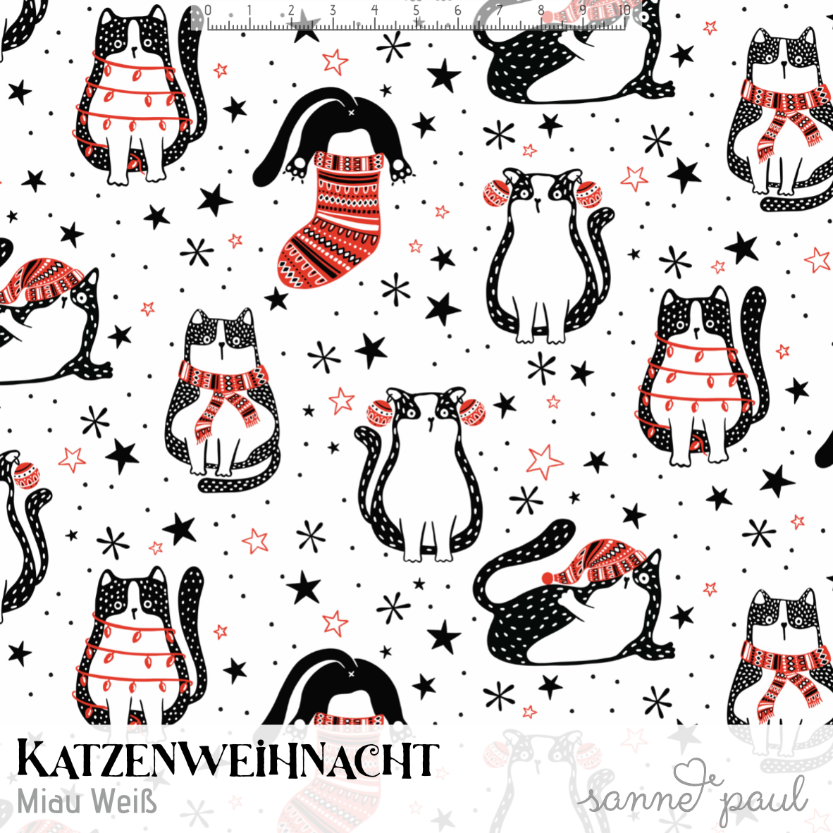 Bio Fabrics - Cat Christmas Meow white