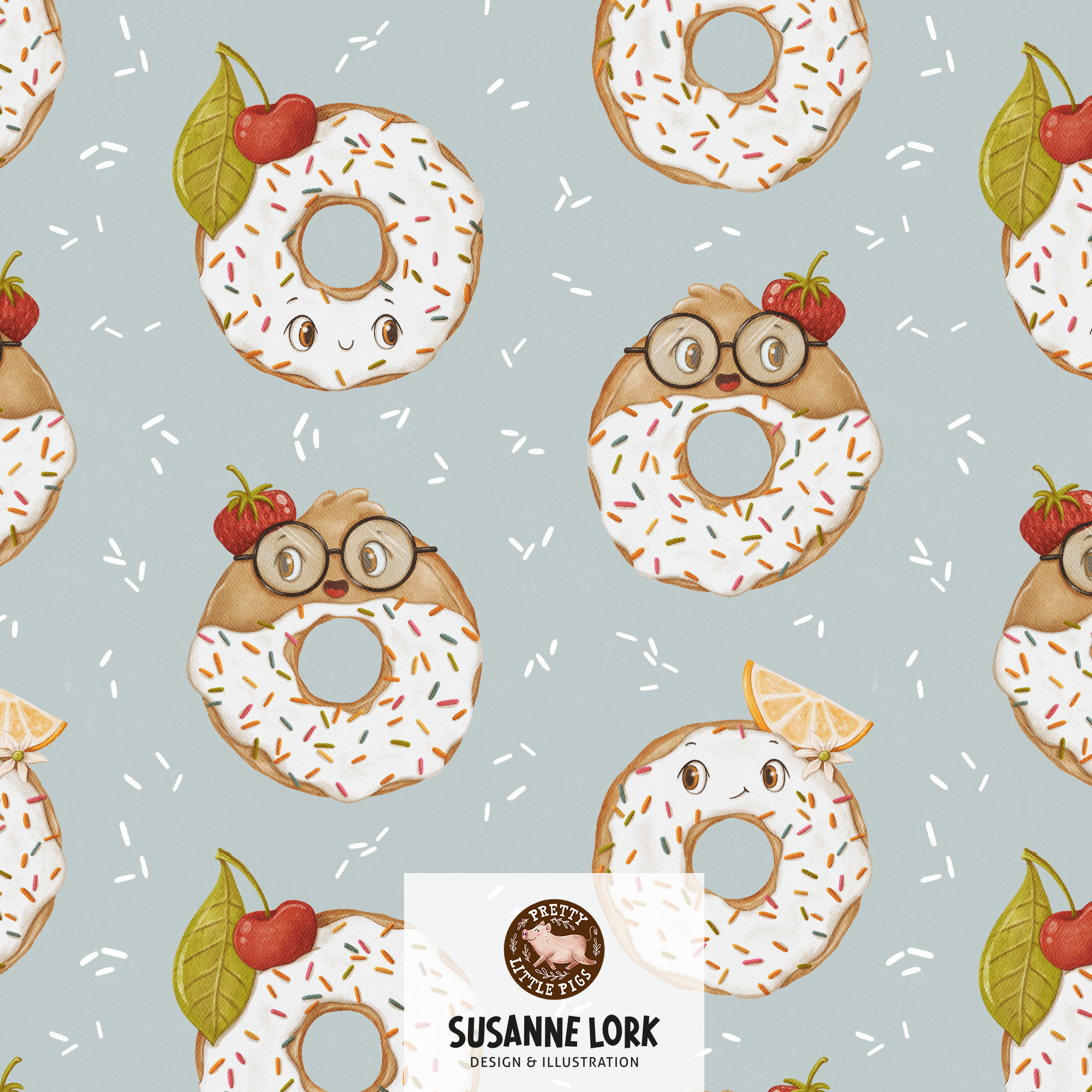 Bio Fabric - Donuts Light Gray by Pretty Little Pigs in gray