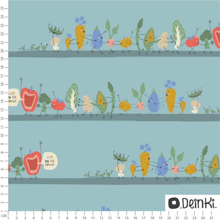 Bio Stoff  - Gemüse Conga hellblau - Deinki, blau, Kinder, Essen