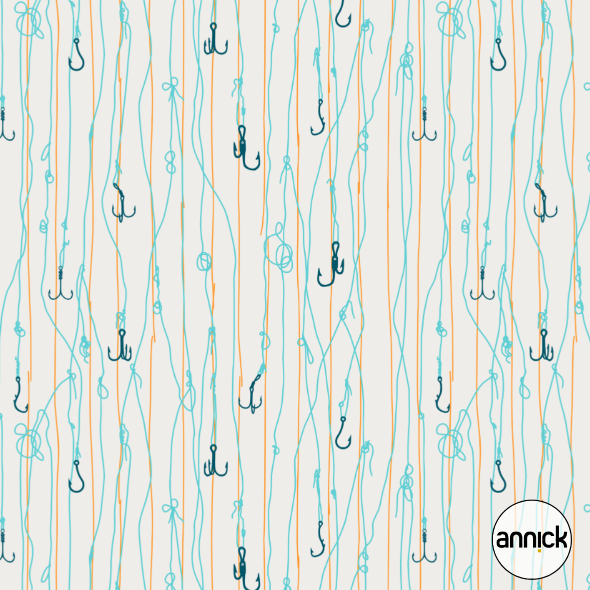 Bio Webware Stoff  -  Fresh Fish Hooks Sunny - Annick, mint, Maritim, Tiere 100% Bio-Baumwolle