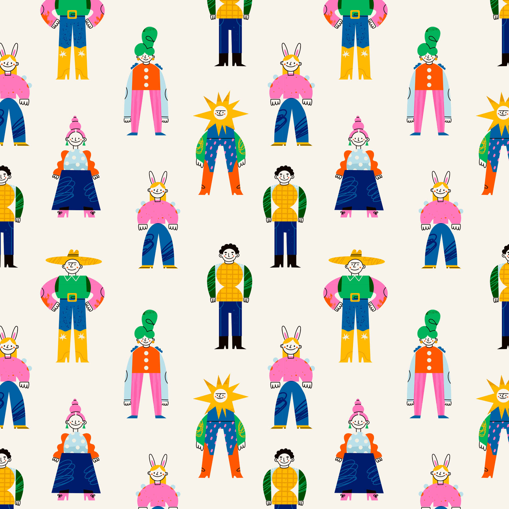 Bio Stoff  -  Funny People  - LilleSelection, bunt, creme, Menschen